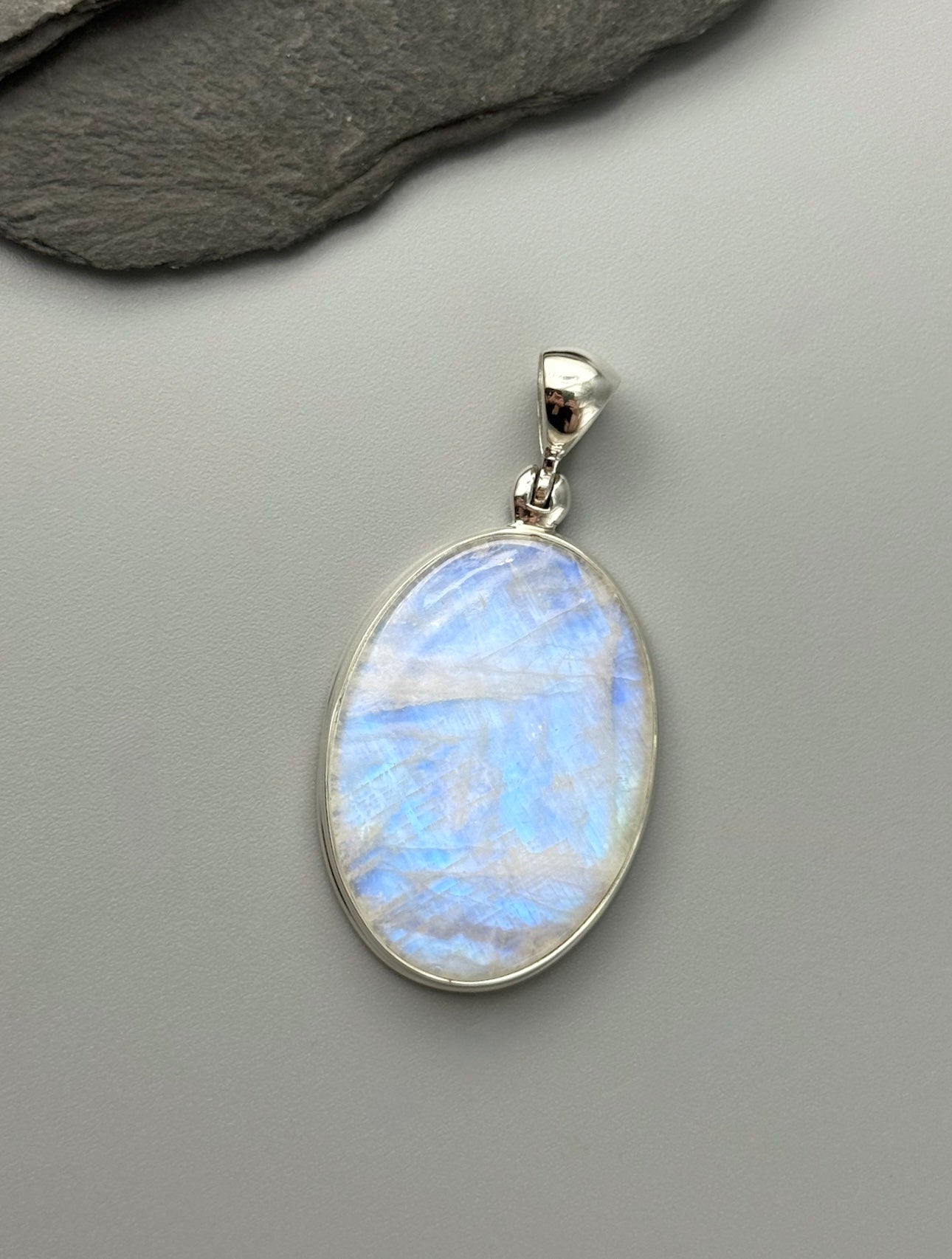 •RAINBOW MOONSTONE OVAL - 3• sterling silver pendant