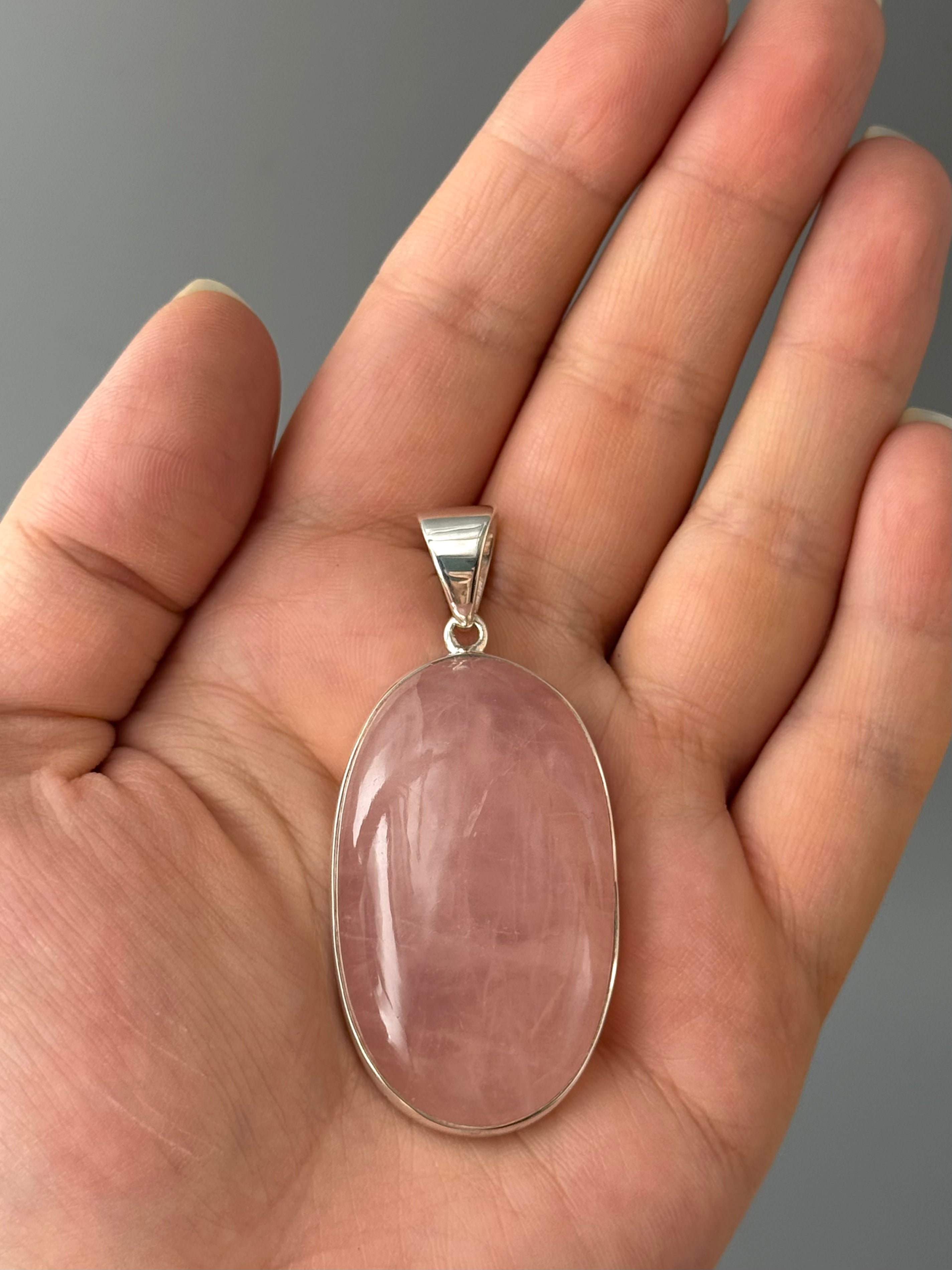 •ROSE QUARTZ - LARGE OVAL• sterling silver pendant