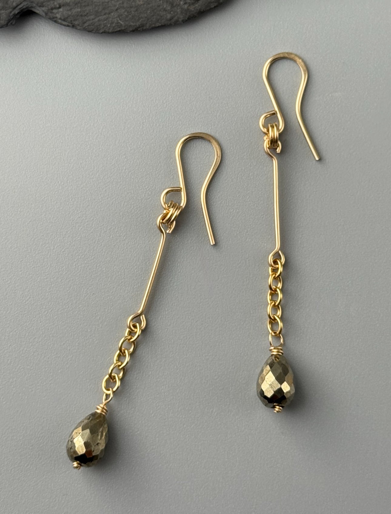 •LINEAR DROP• pyrite + gold dangle earrings