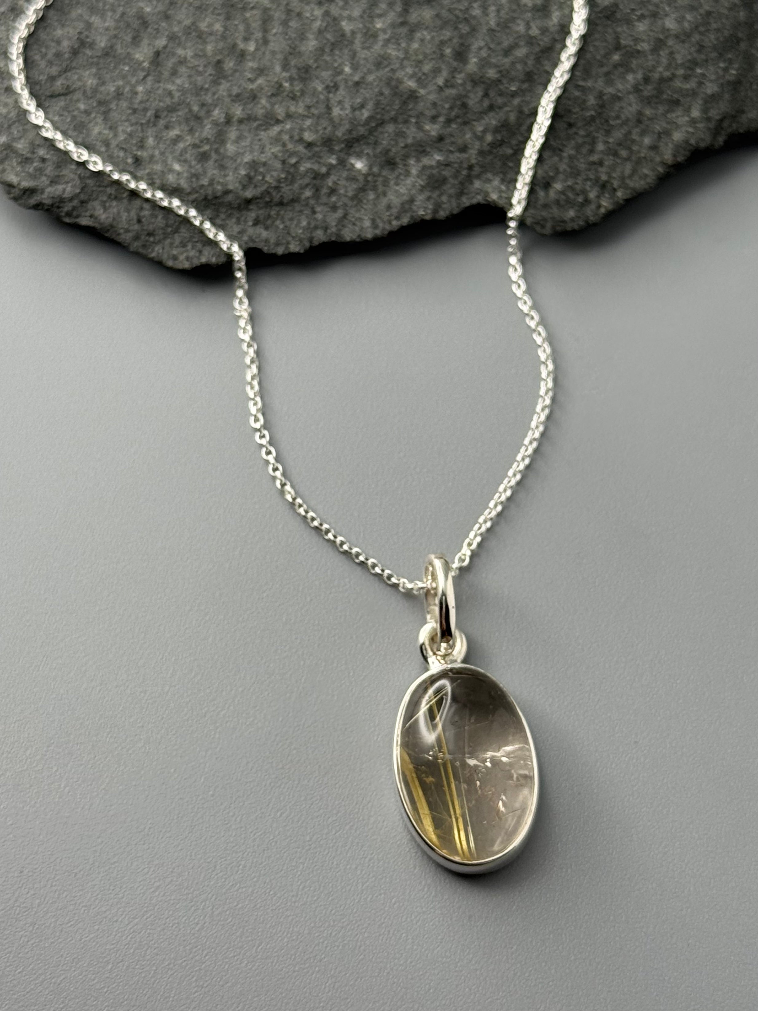 •RUTILATED QUARTZ - SMALL OVAL• sterling silver necklace (18" long)