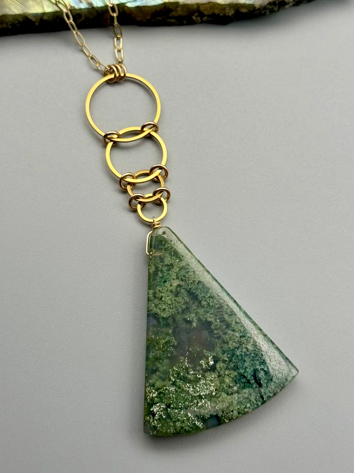 •EOWYN• moss agate + gold necklace (26"-28" long)