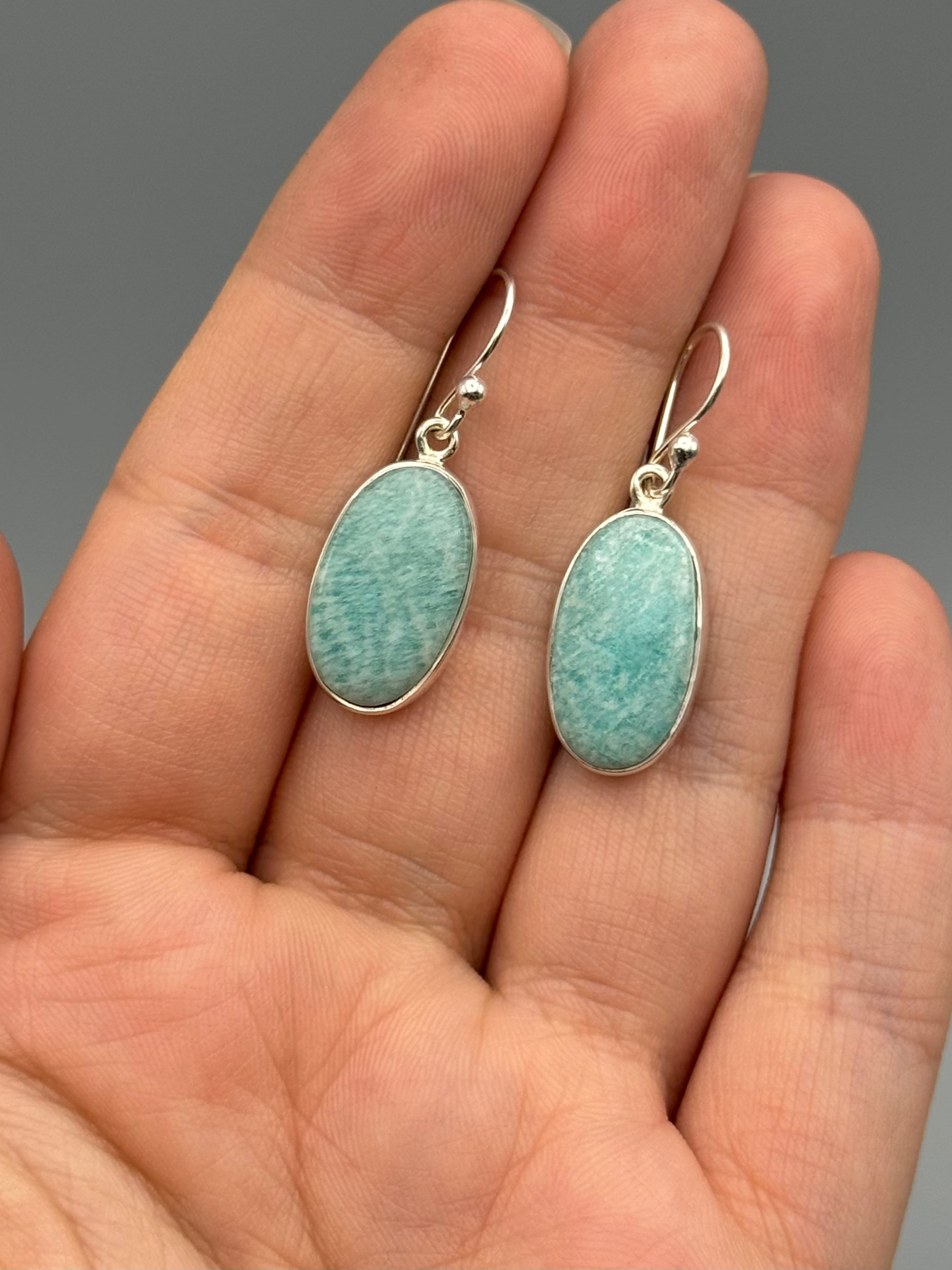 •AMAZONITE - OVAL• silver dangle earrings