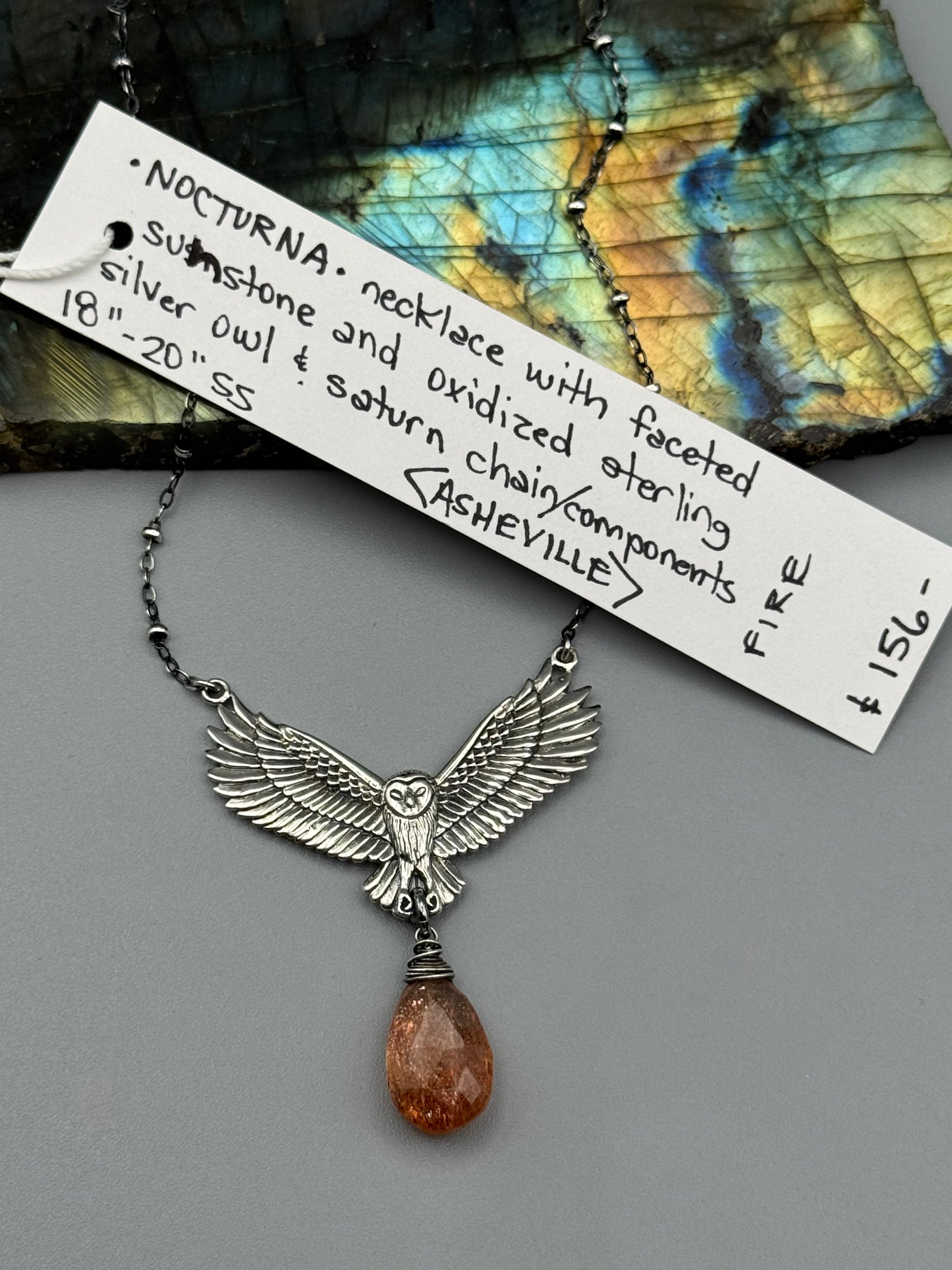•NOCTURNA• sunstone teardrop + silver necklace (18"-20" long)