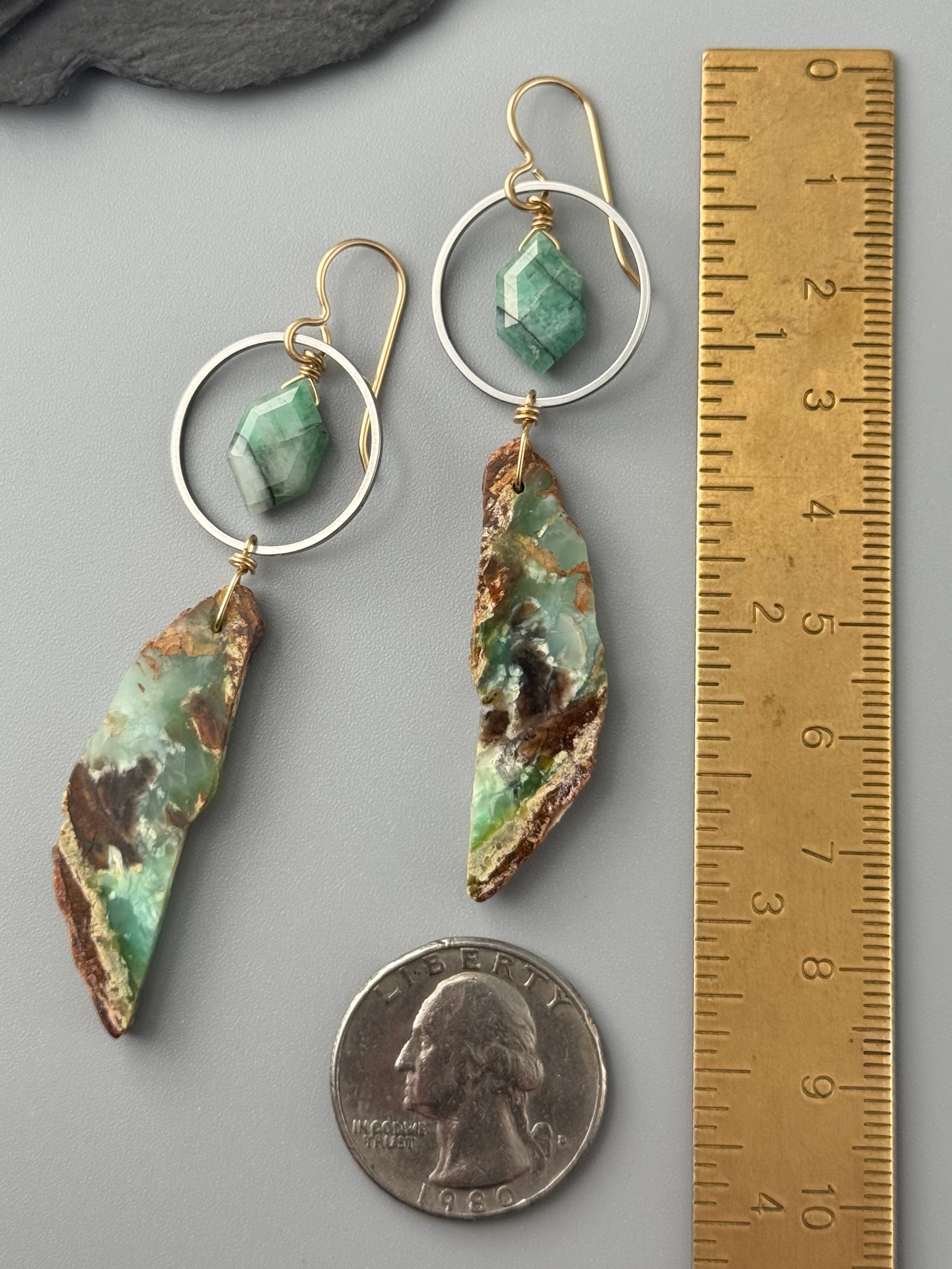 •LUNA• emerald + chrysoprase mixed metal earrings
