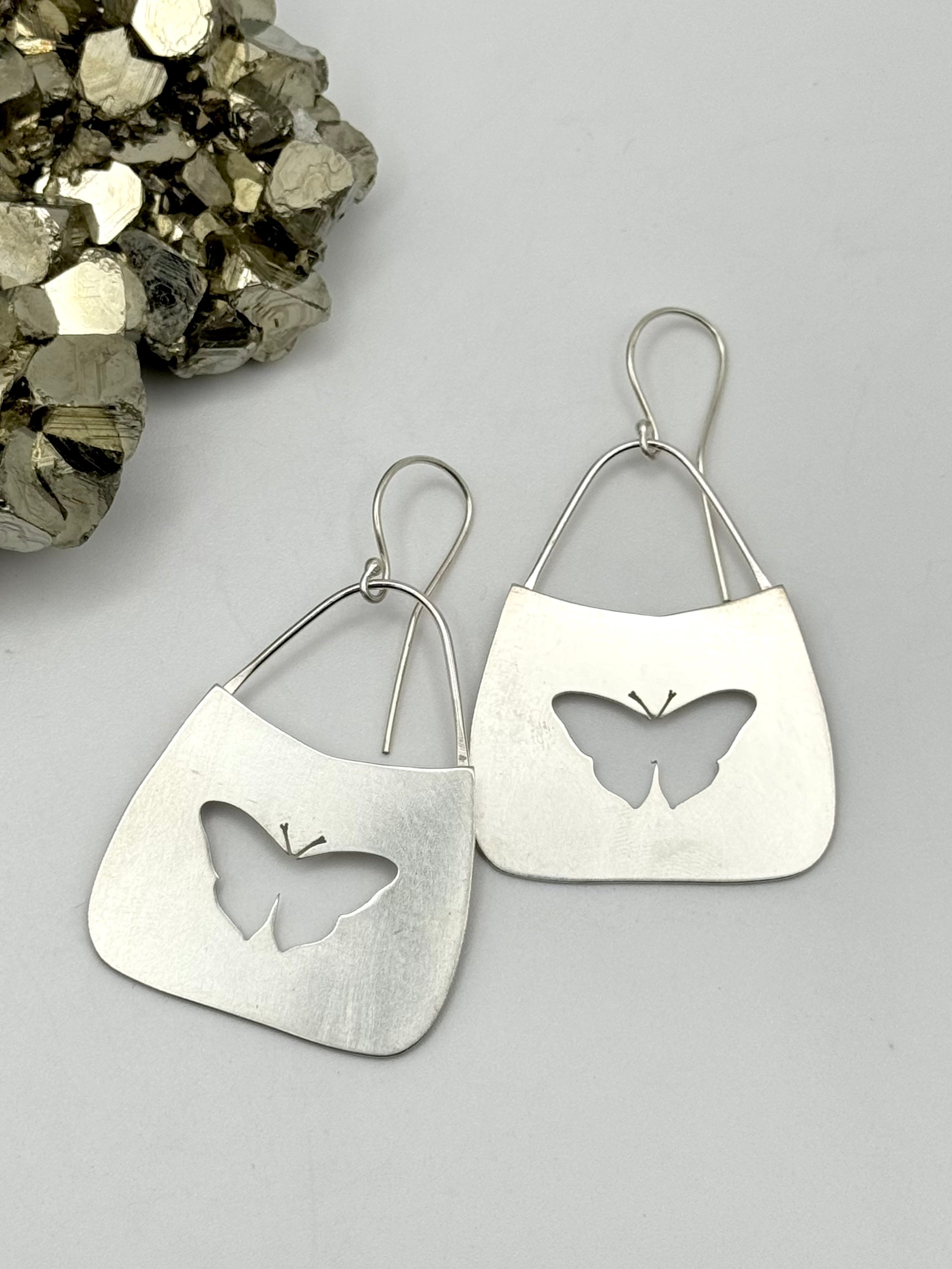 •FLUTTER• butterfly silhouette + silver dangle earrings