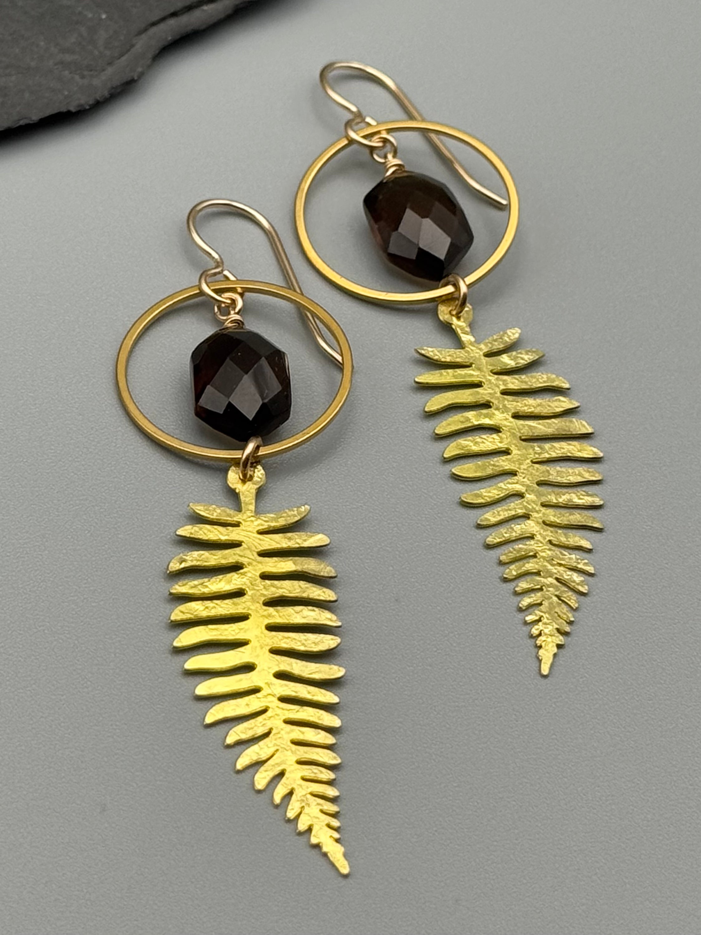 •DANCING FERN• smoky quartz + gold earrings