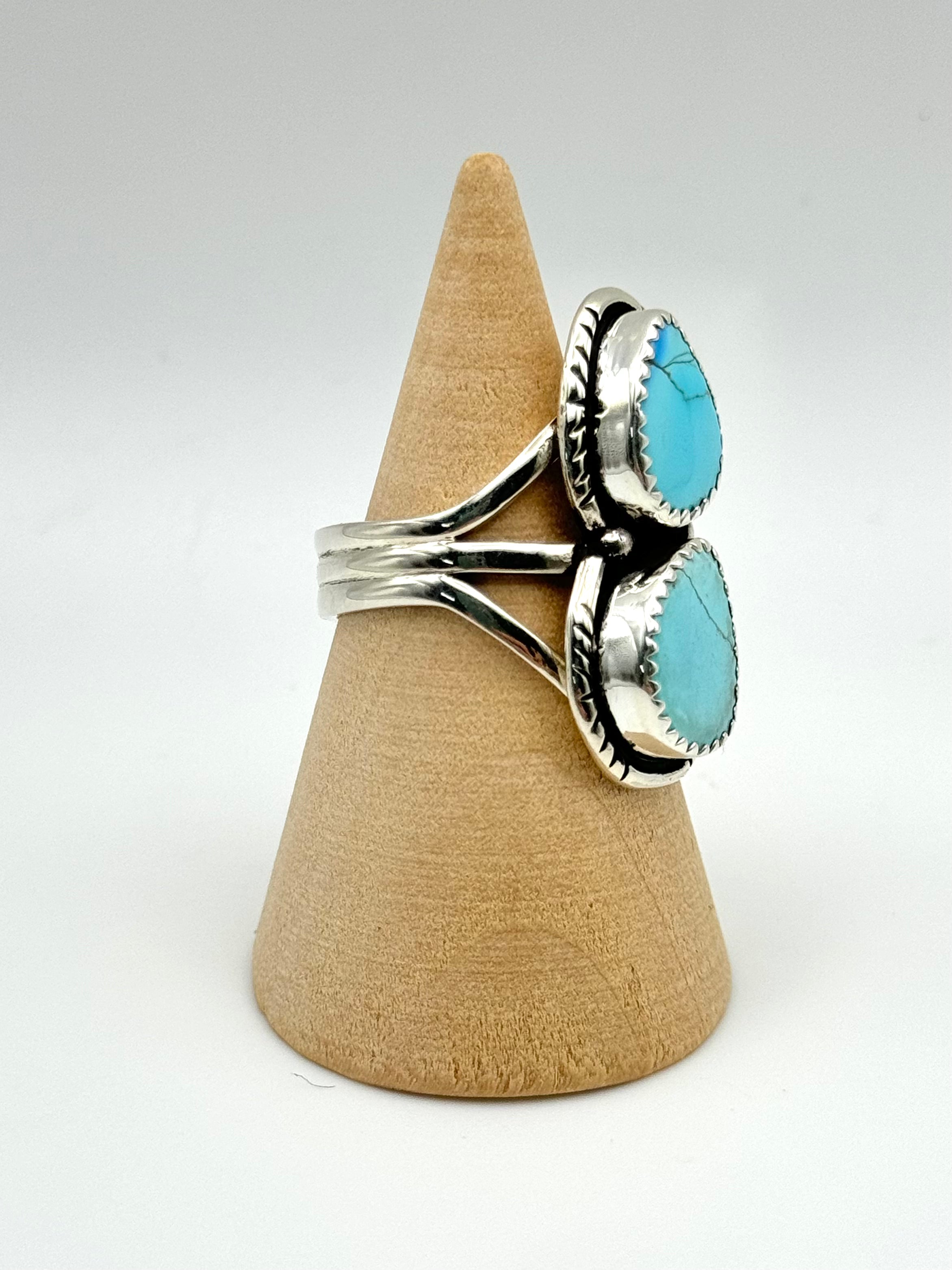 •GOLDEN HILL TURQUOISE - 2• Navajo silver double stone ring (size 9)