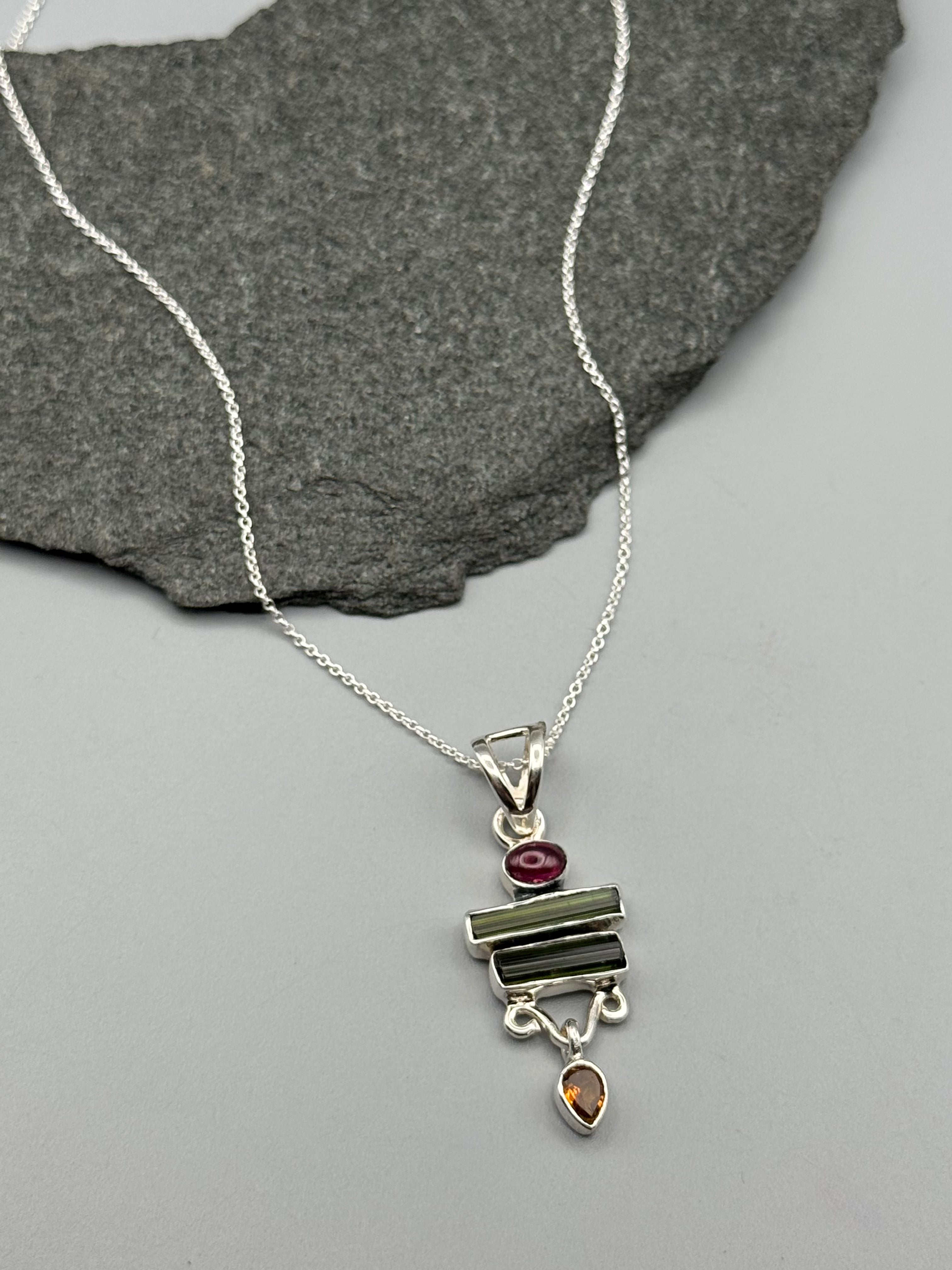 •TOURMALINE STACK• sterling silver necklace (18" long)