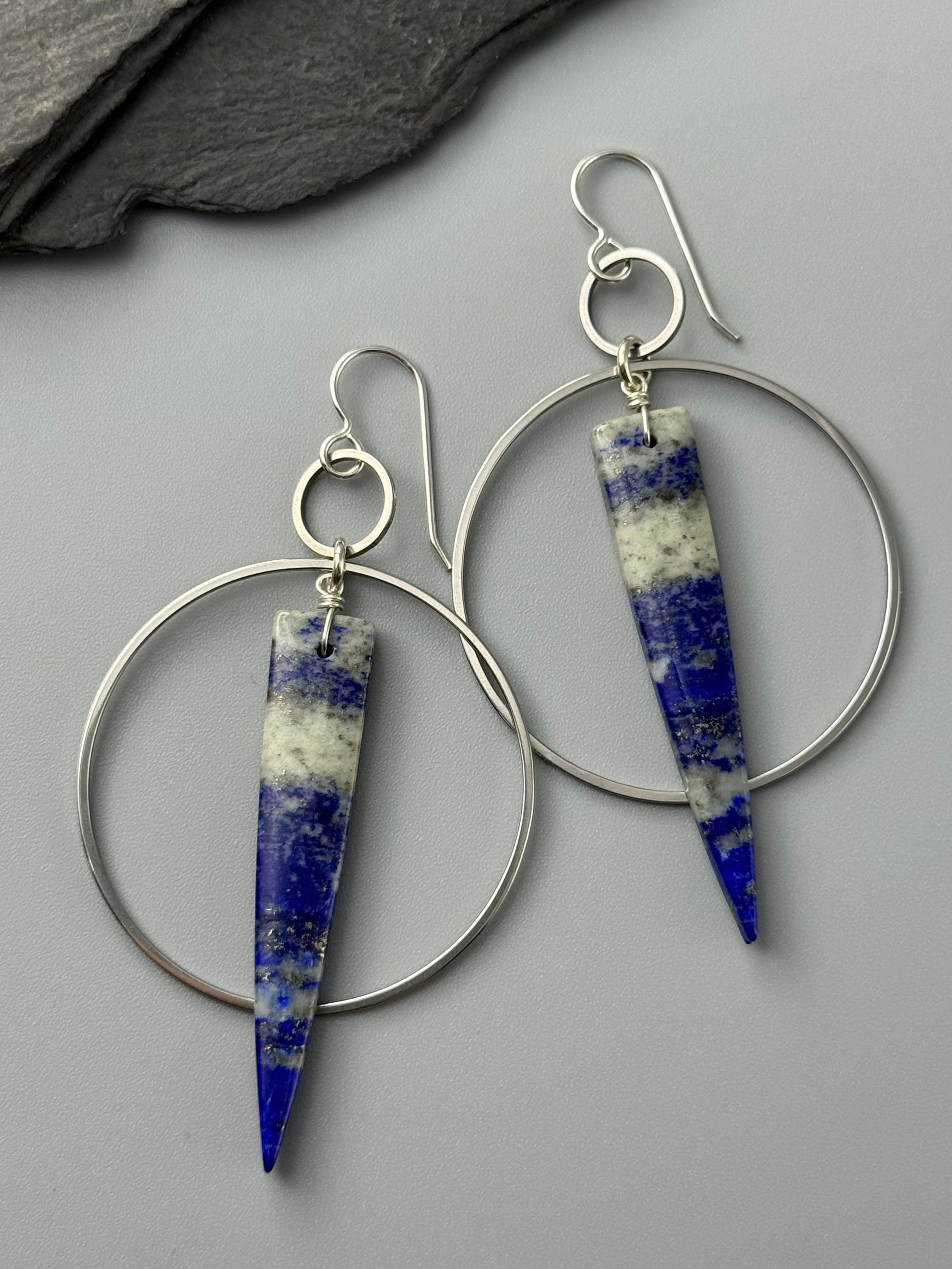 •EQUA-ORBIT• lapis lazuli fangs + silver earrings