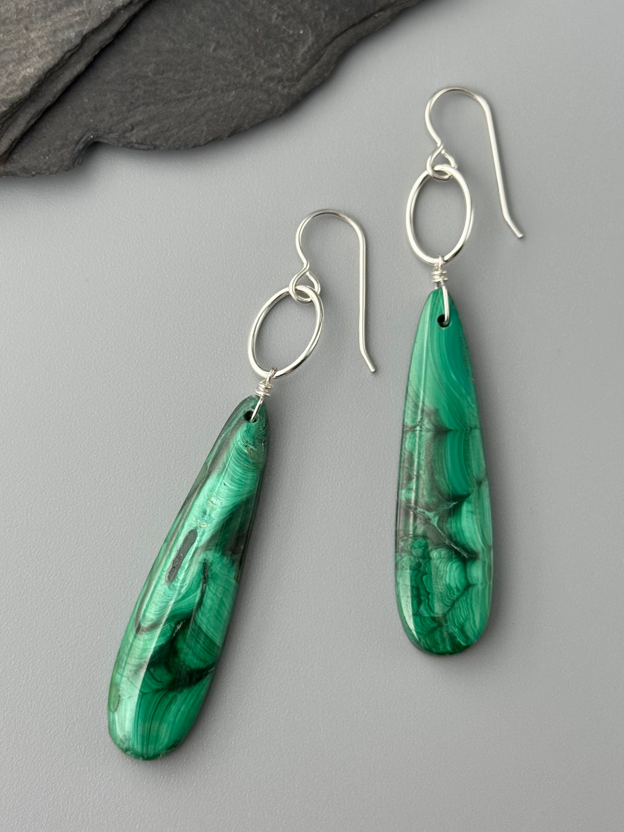 •IO• congolese malachite + silver earrings