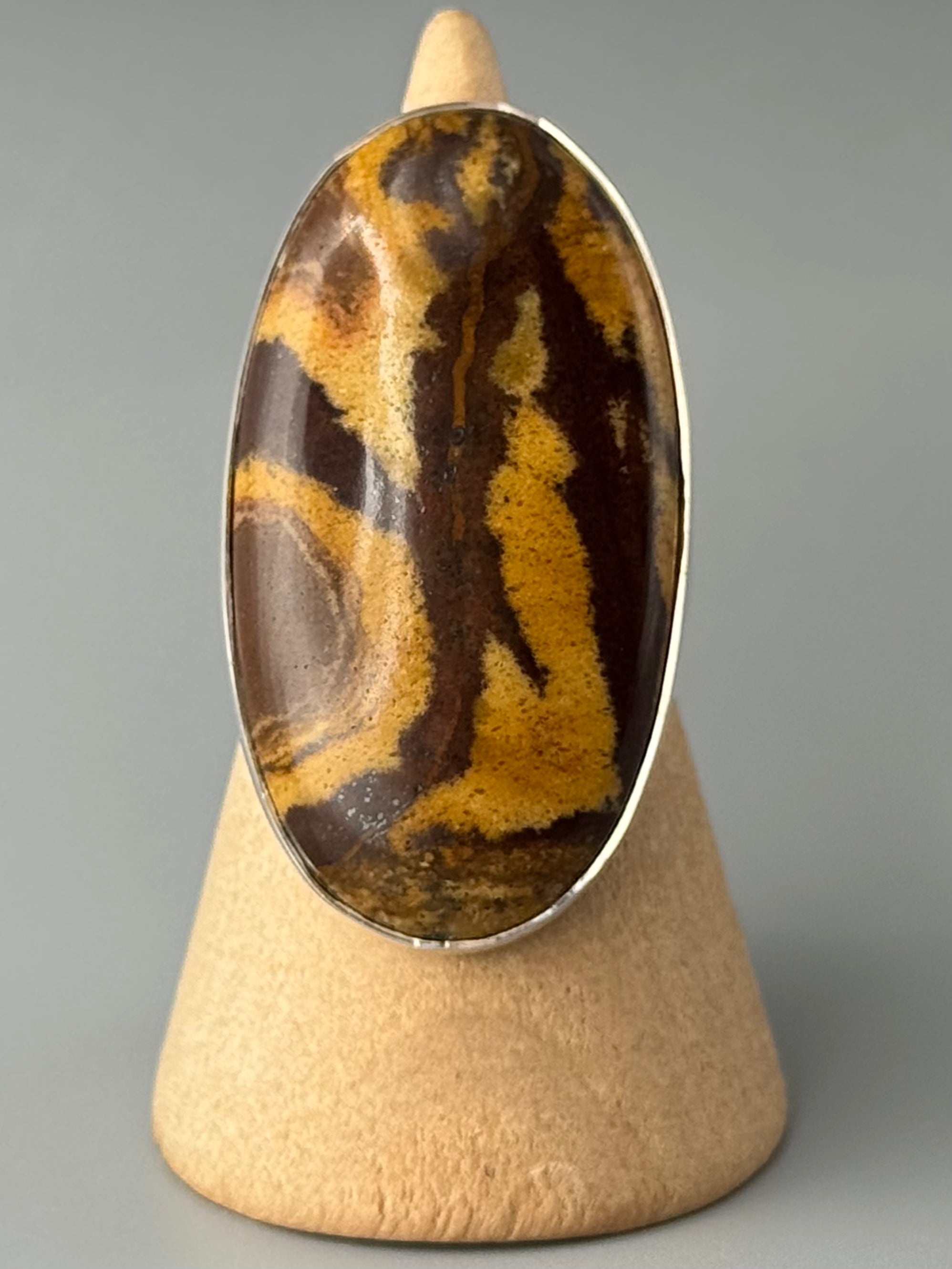 •AUSTRALIAN PICTURE JASPER - LONG OVAL• sterling silver ring (size 8)