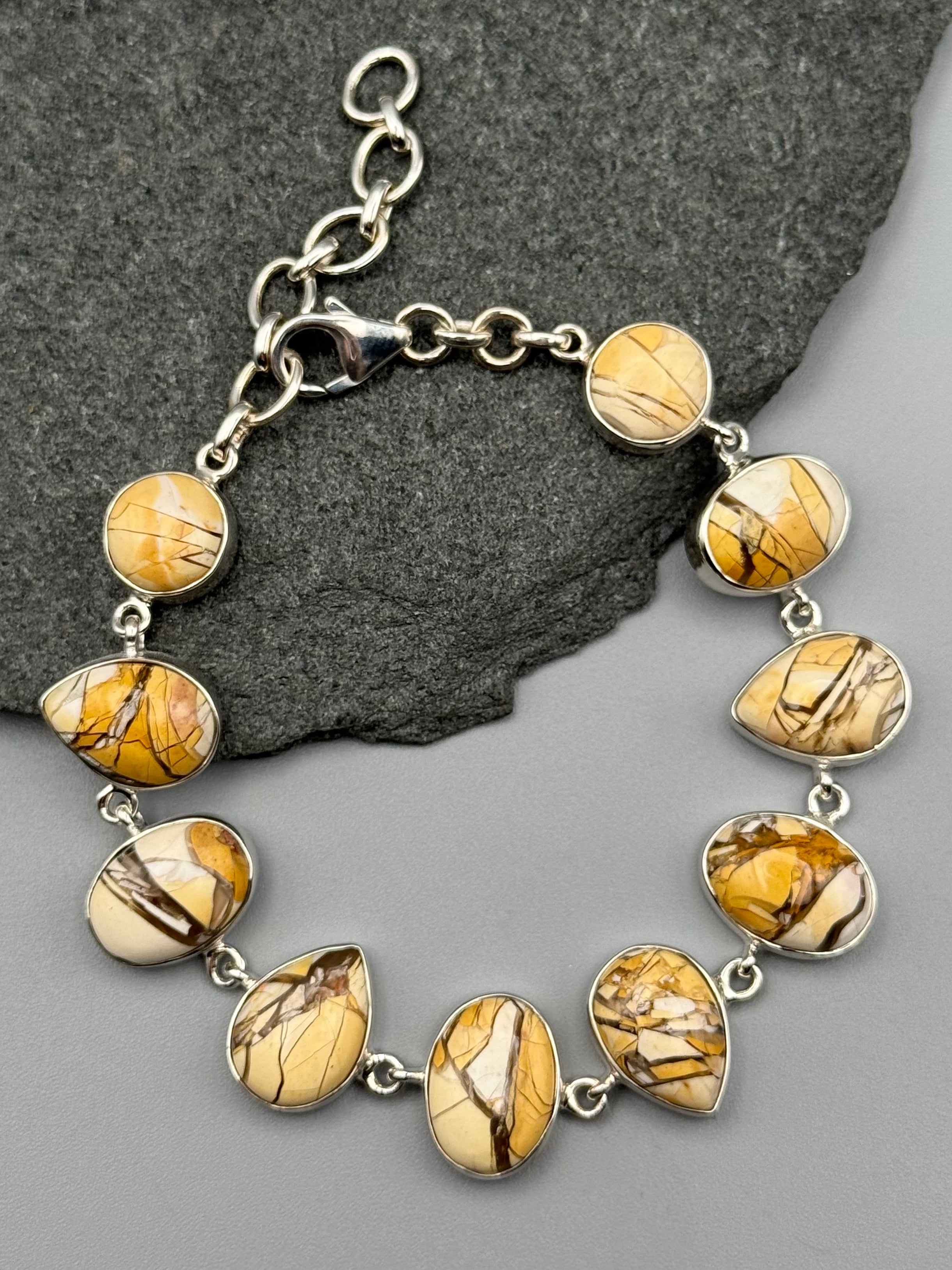 •BRECCIATED MOOKAITE - GEO MIX• linked silver bracelet (7.5" - 9")