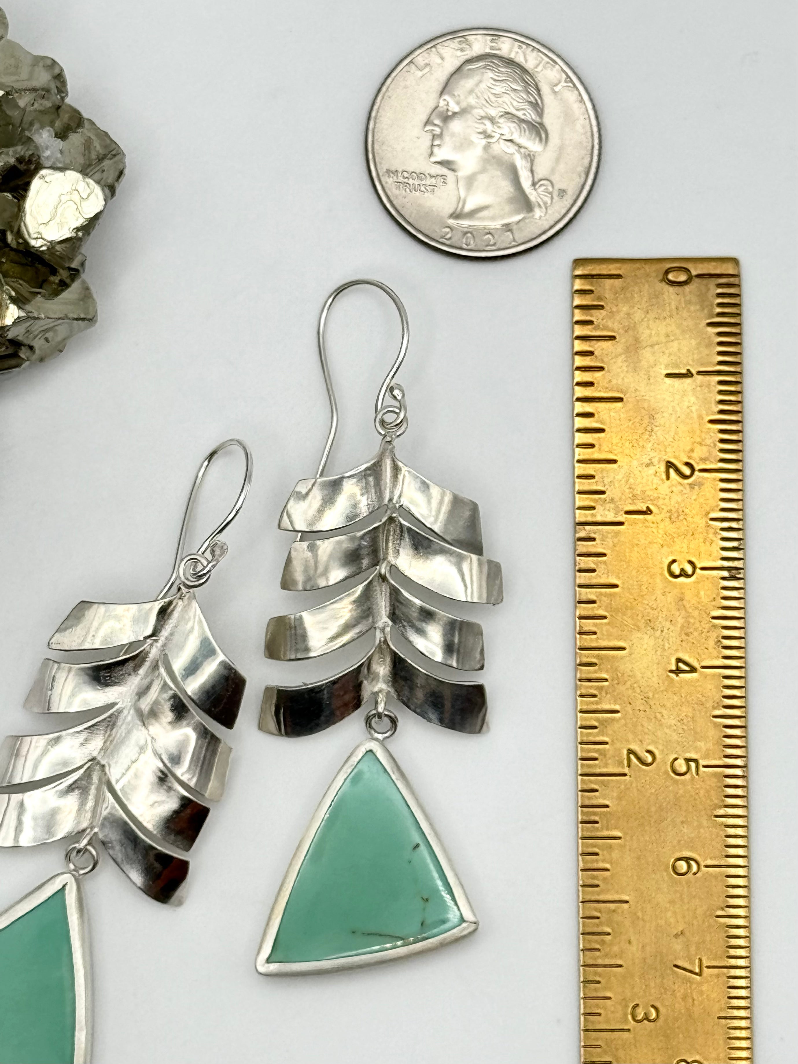 •PALM DECO• turquoise + silver dangle earrings