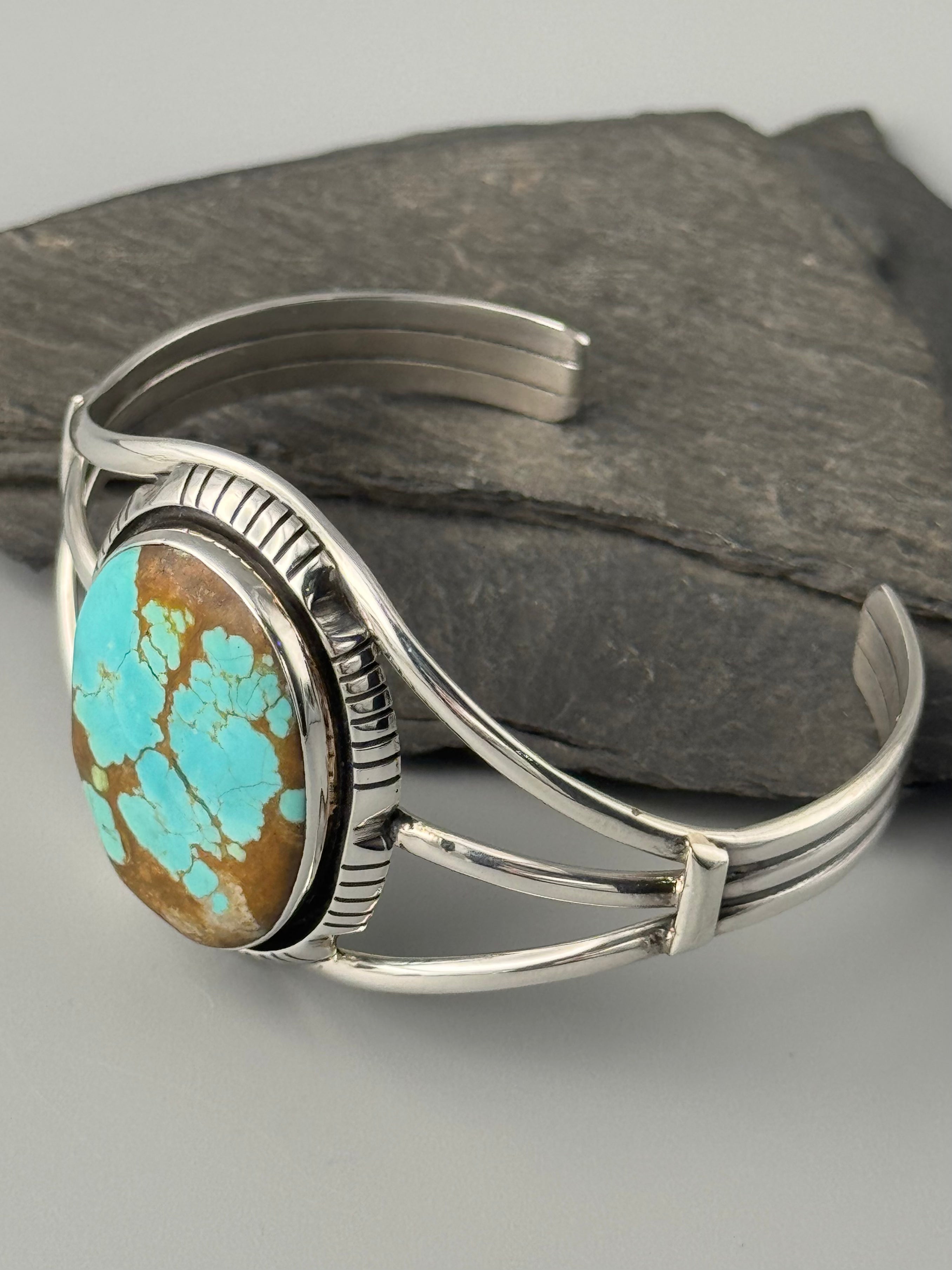 •#8 TURQUOISE - ATSAH• Navajo sterling silver cuff bracelet (6.75" +/-)