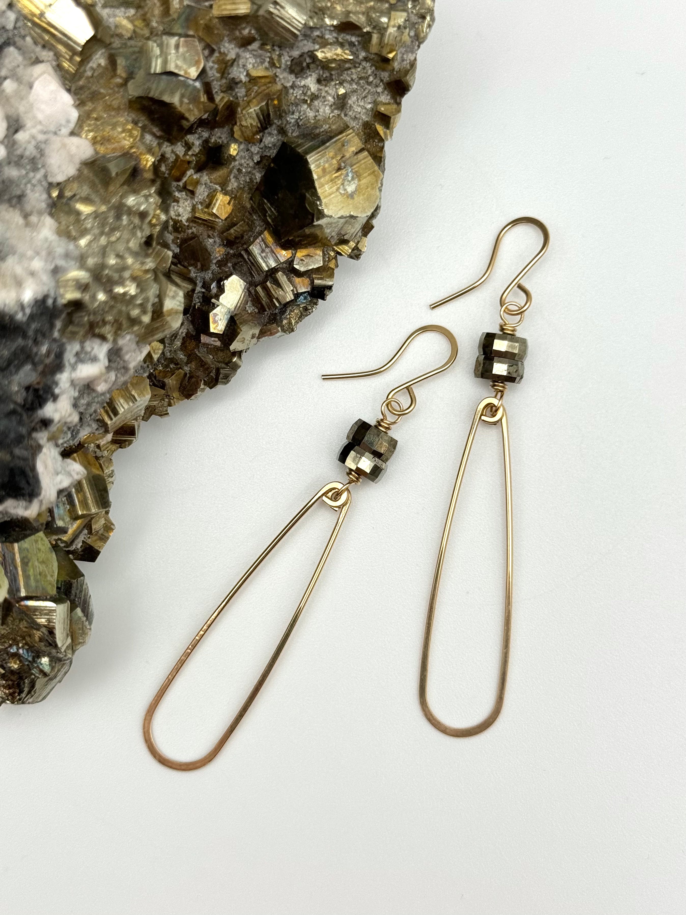 •STACKED TEARDROP• pyrite + gold dangle earrings