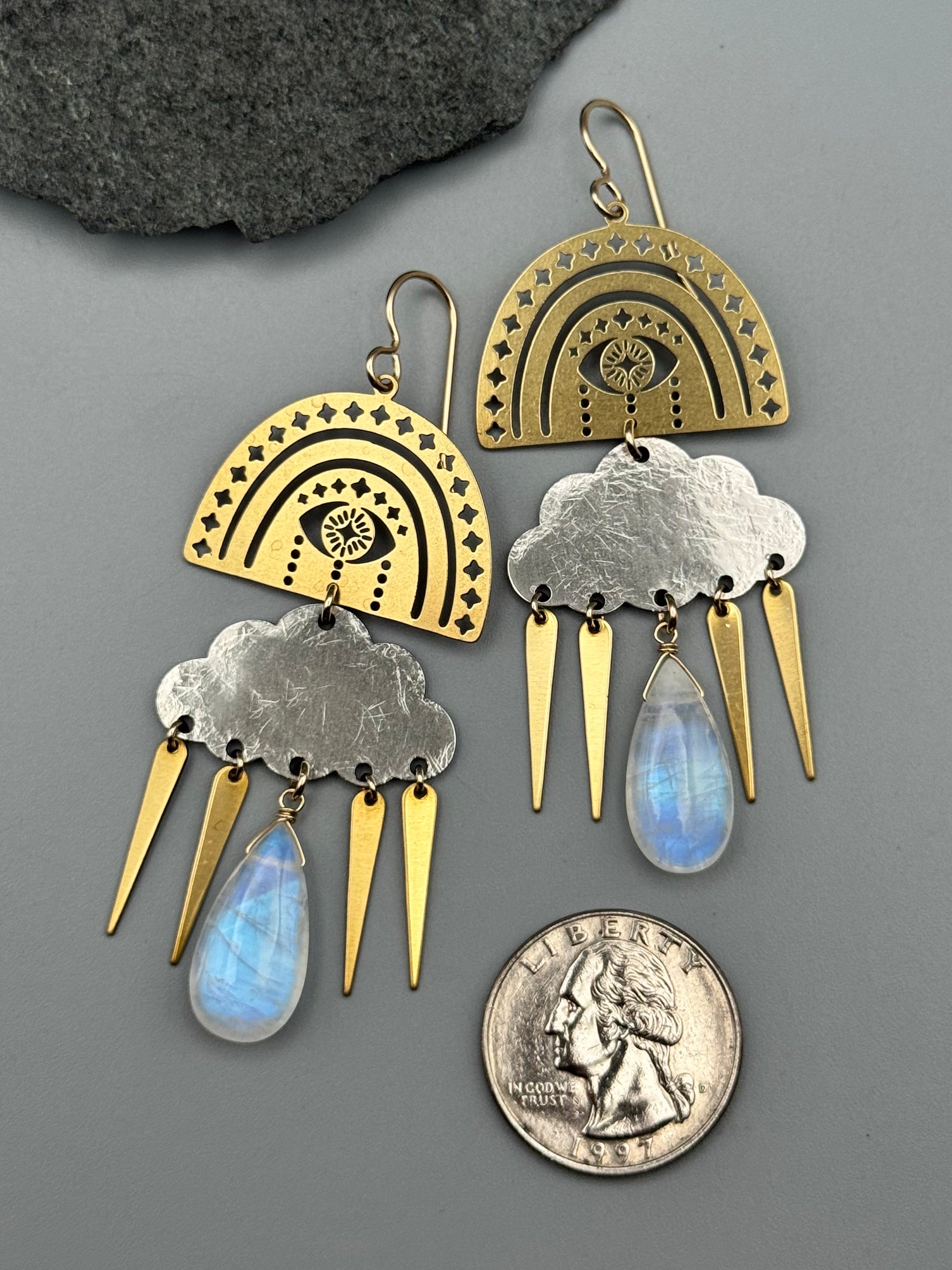 •RAINBOW STORM• rainbow moonstone + mixed metal earrings