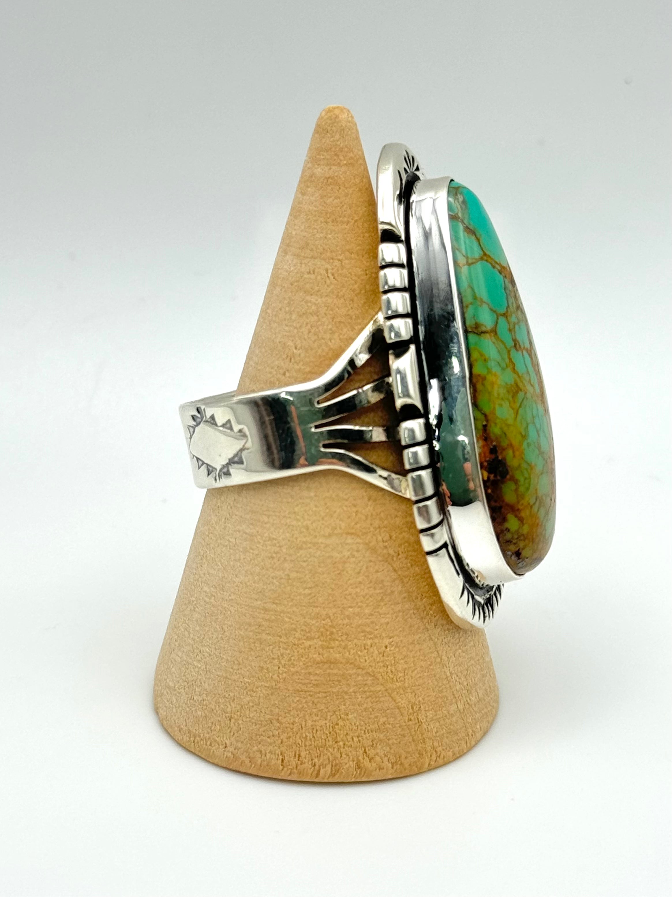 •KINGMAN TURQUOISE - BIGGIE• Navajo silver ring (size 10.75)