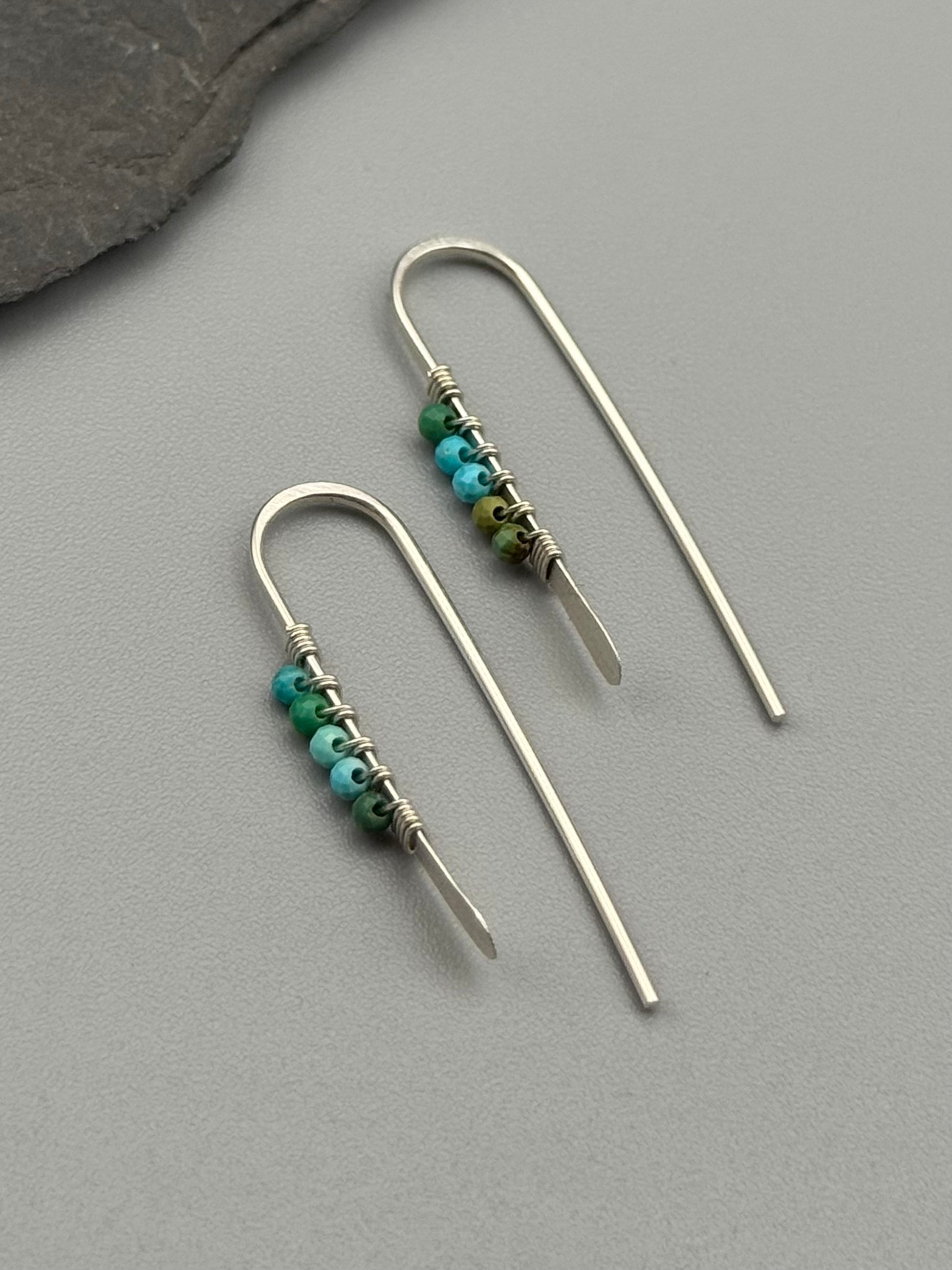 •PETITE THREADER• turquoise + silver earrings