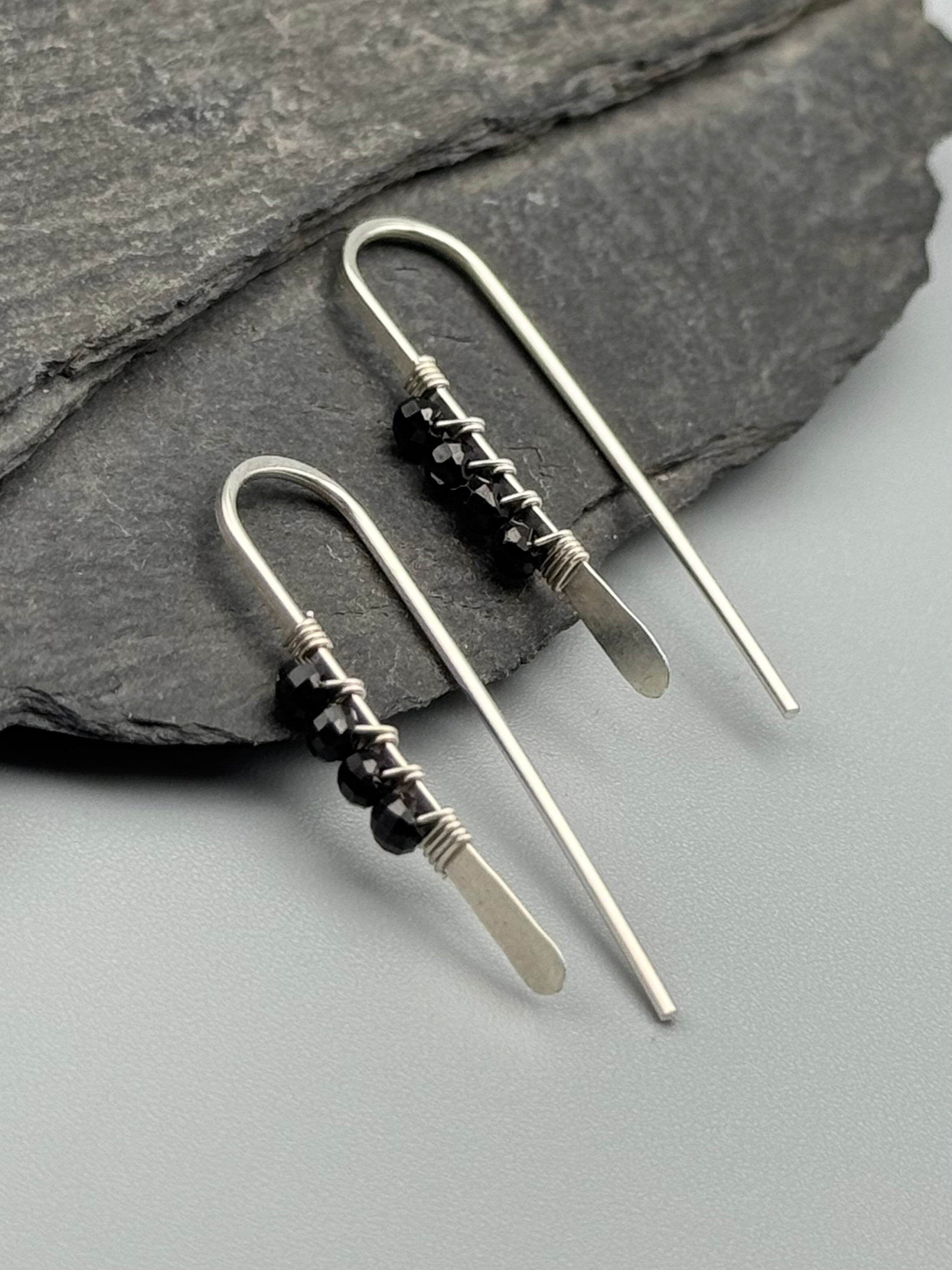 •PETITE THREADER• onyx + silver earrings