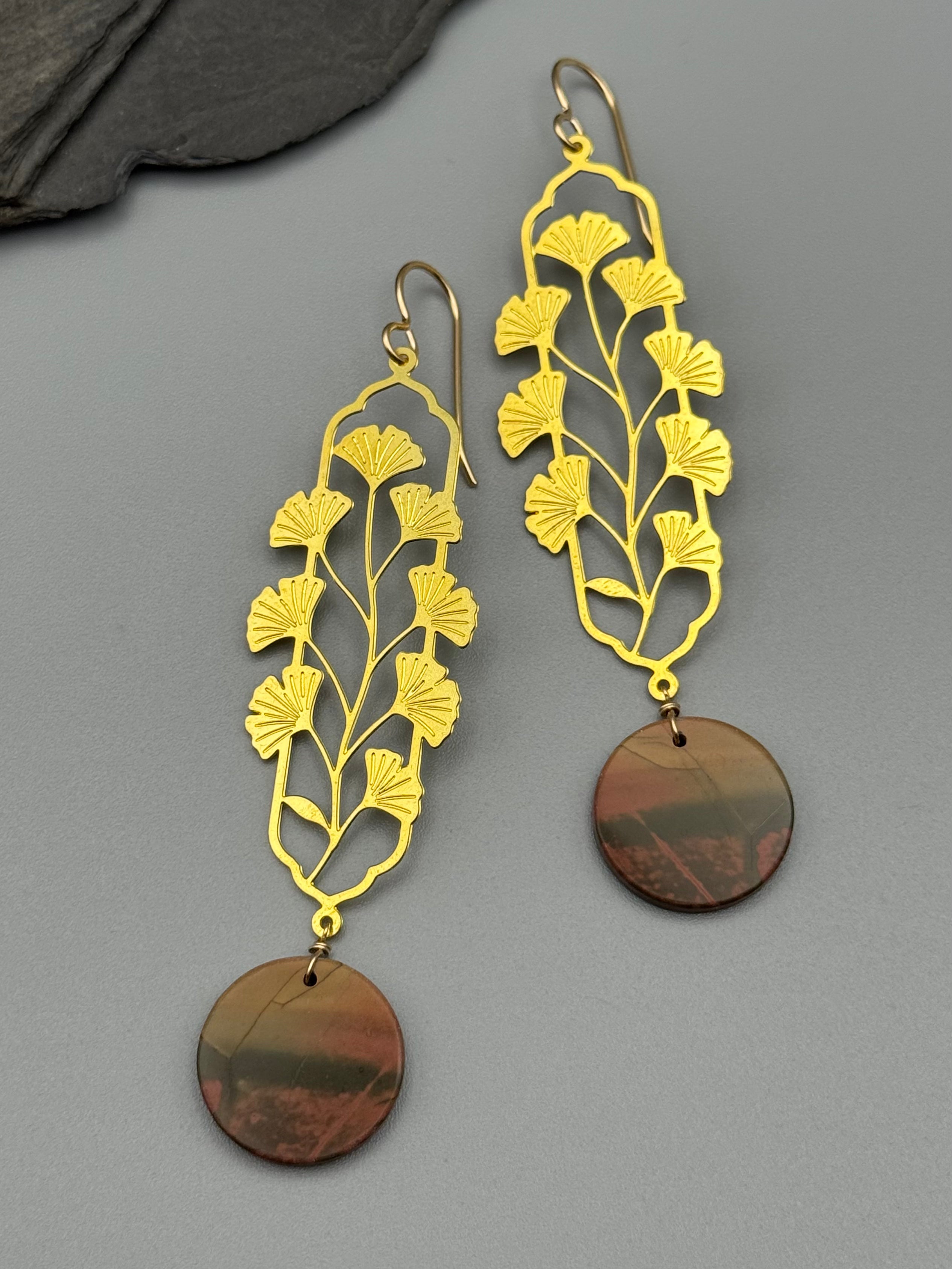 •KIKUBO• red creek jasper + gold earrings