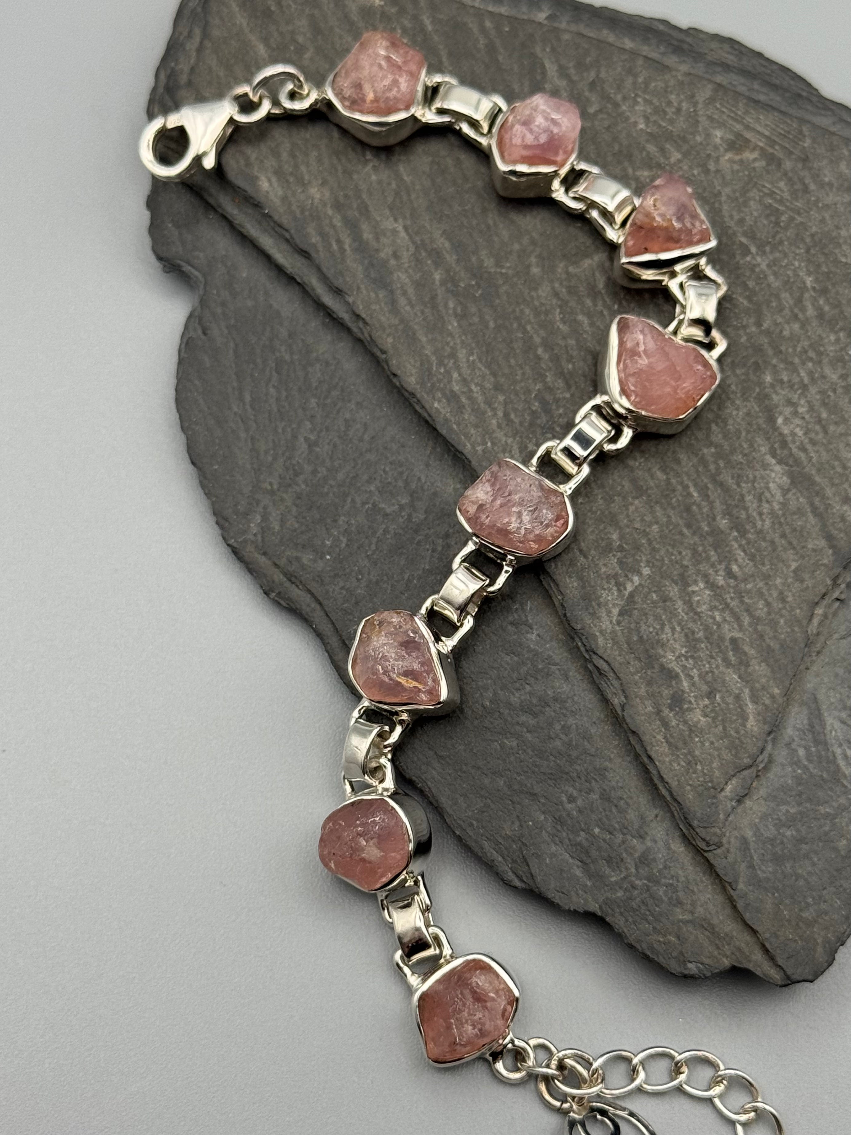 •ROSE QUARTZ - FREEFORM• linked silver bracelet (6.25" - 8")