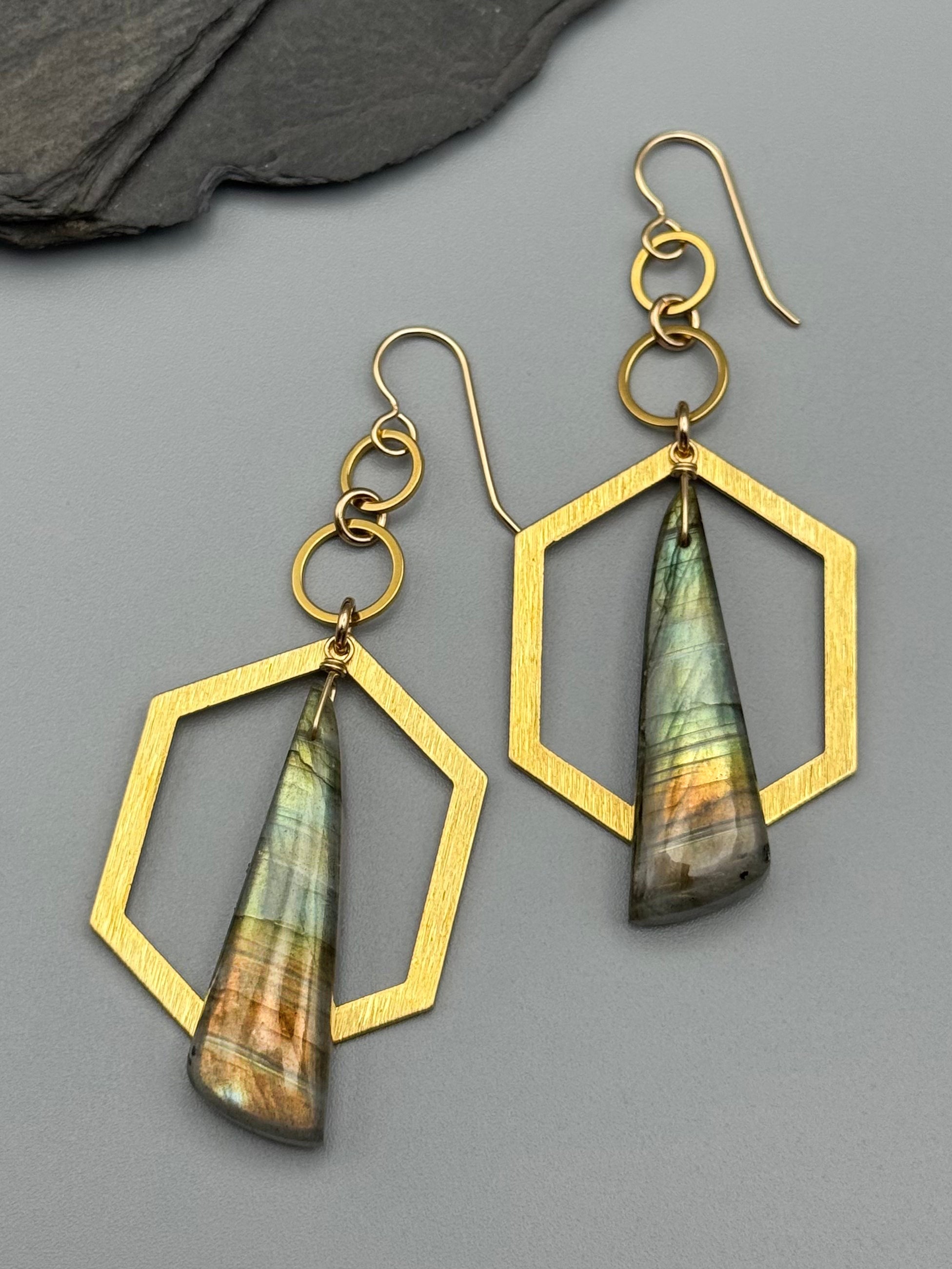 •HEX ORBITAL• golden labradorite + gold earrings