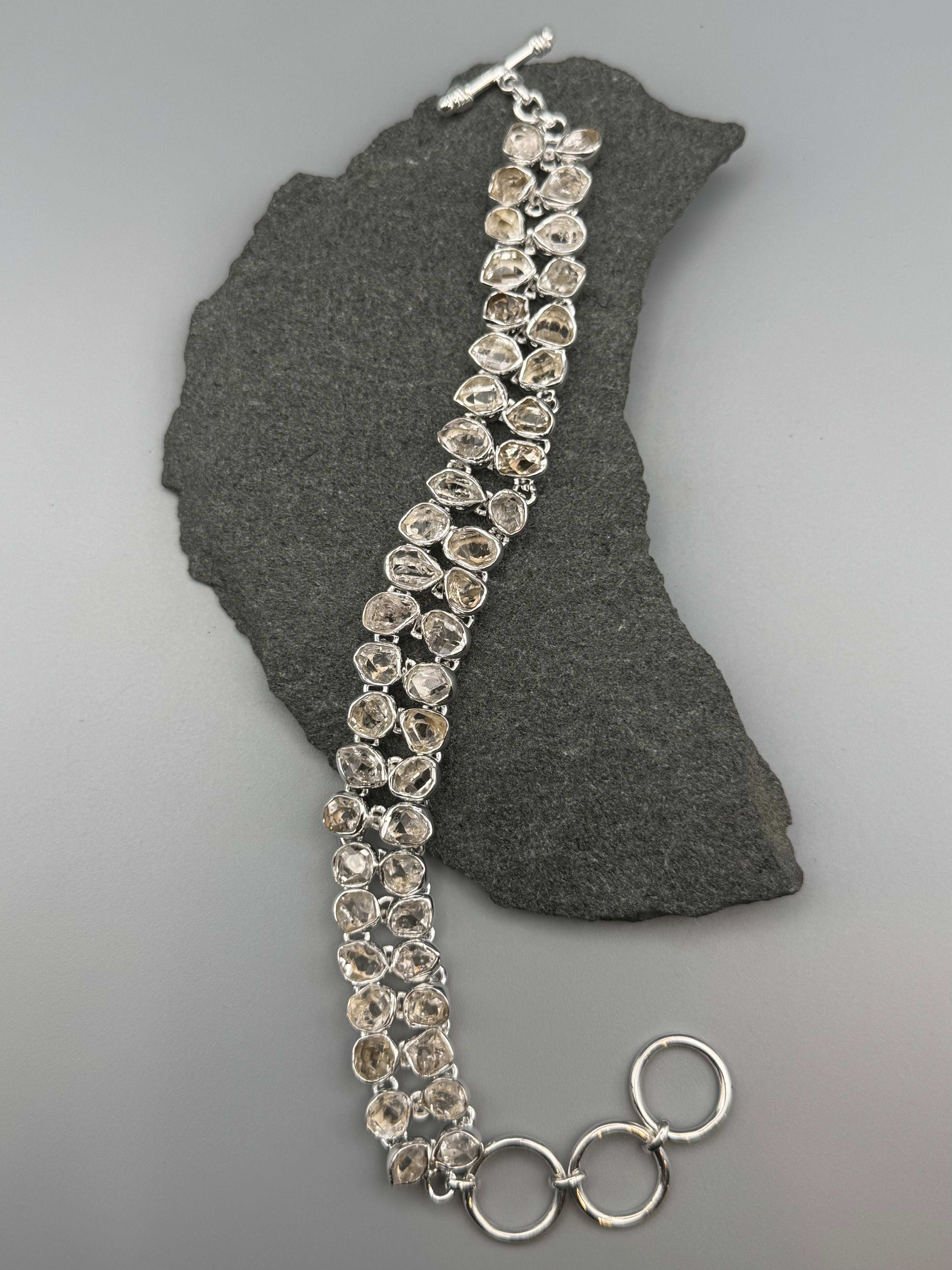 •HERKIMER DIAMOND - TWOFOLD• linked silver bracelet (7.25" - 8.5")