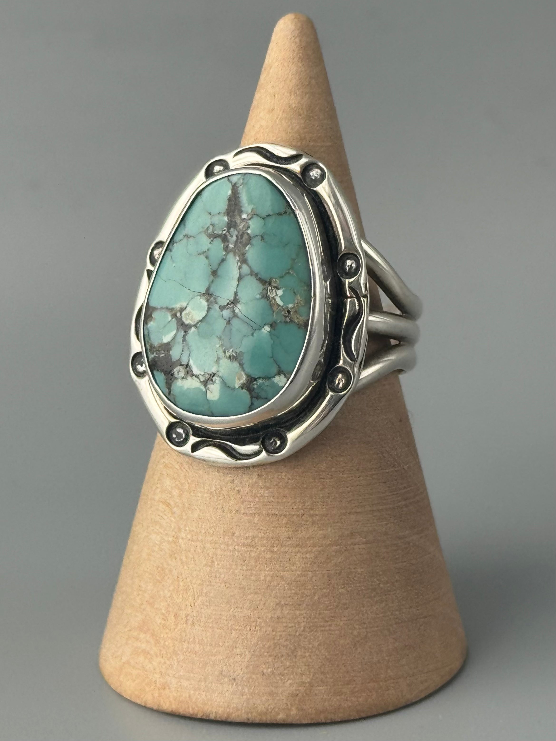 •CHINESE TURQUOISE - SMUDGE• Navajo silver ring (size 8)