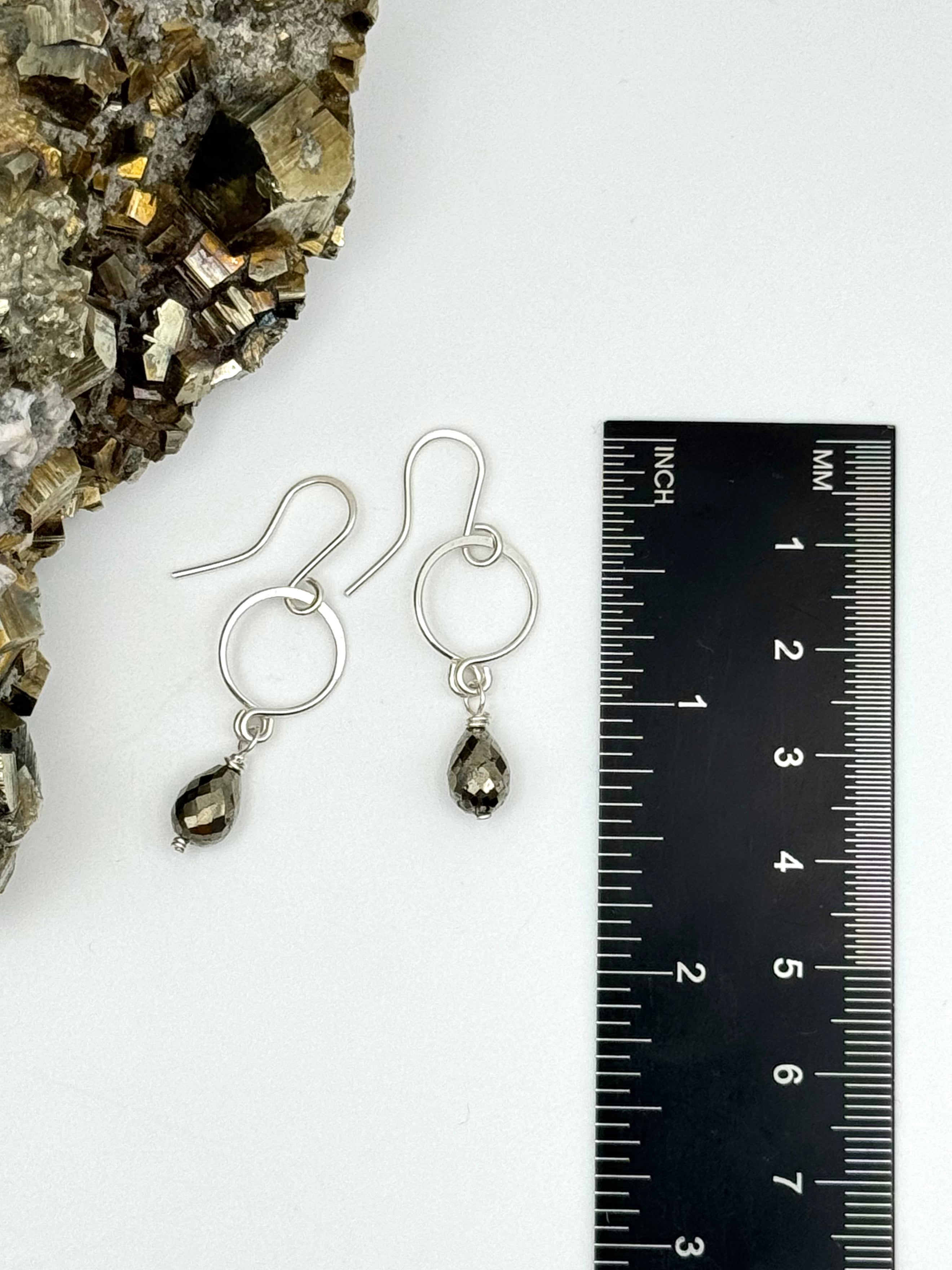 •DROPLET• pyrite + silver dangle earrings