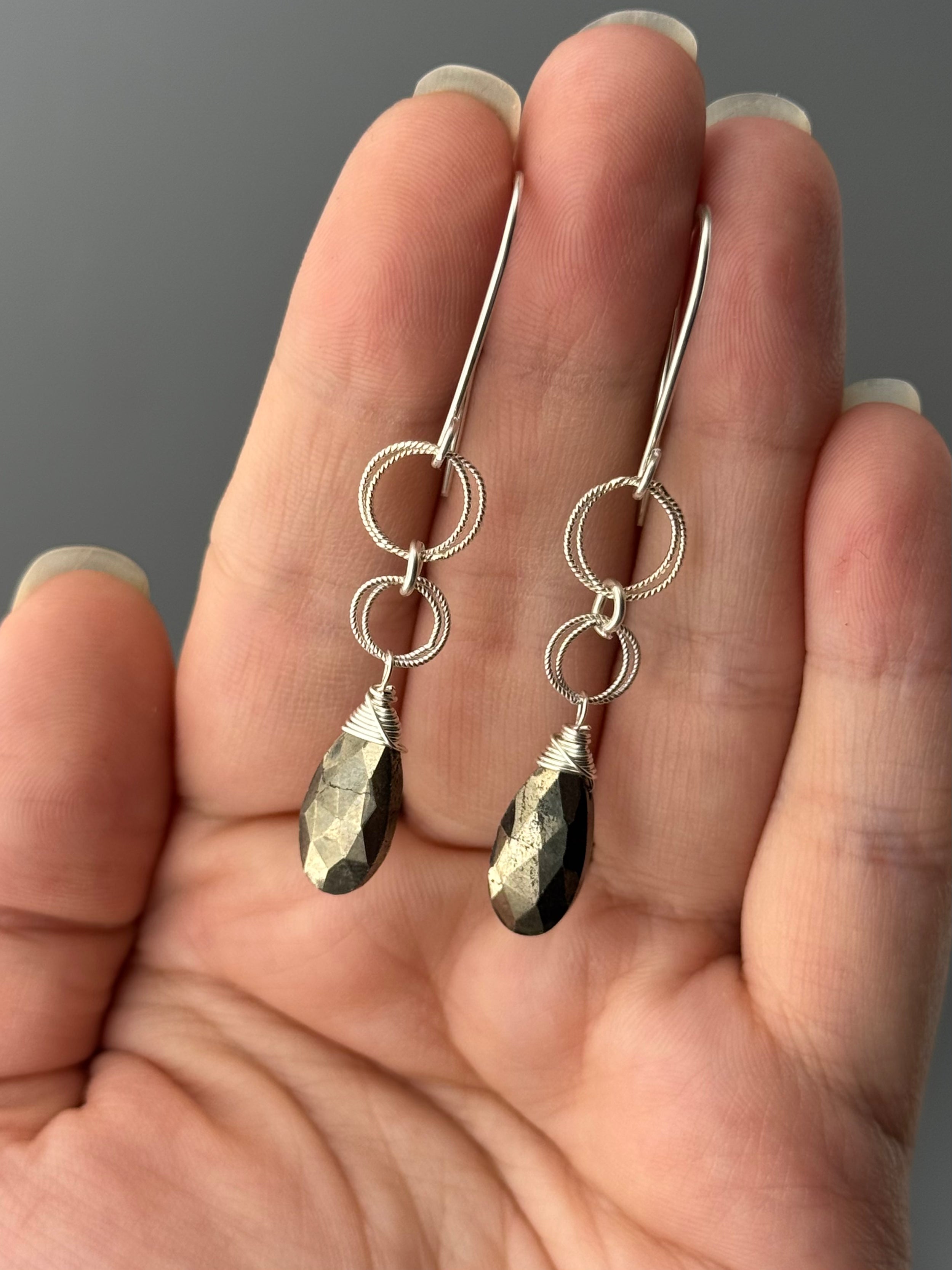 •LINKED DROP• pyrite + silver dangle earrings