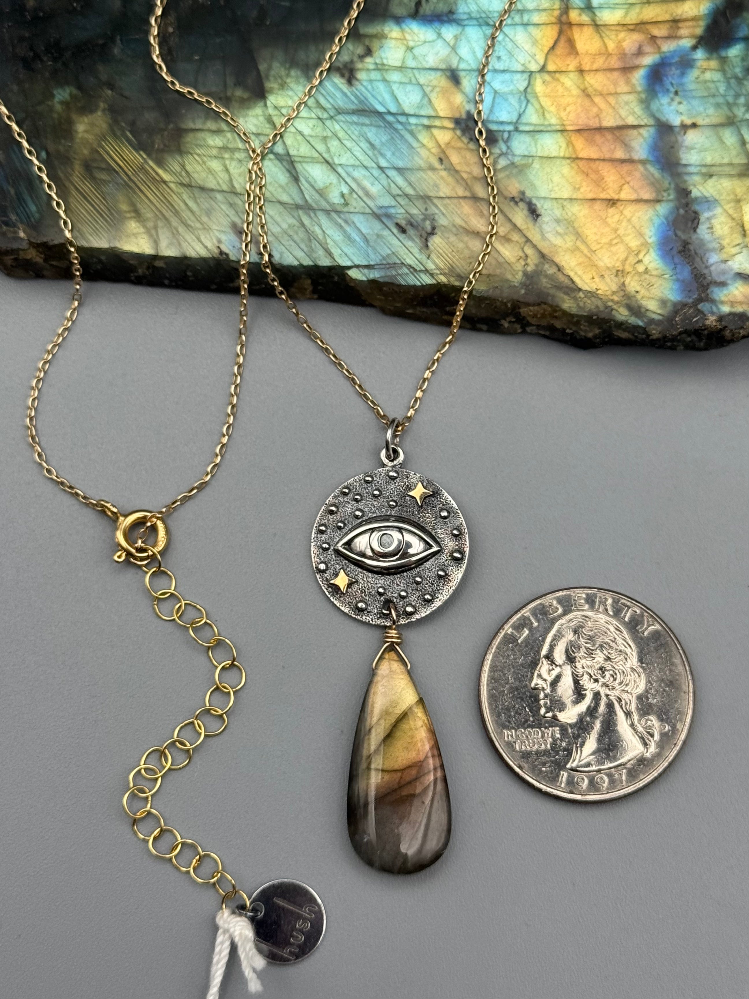•INVOKE• golden labradorite + mixed metal necklace (16"-18" long)