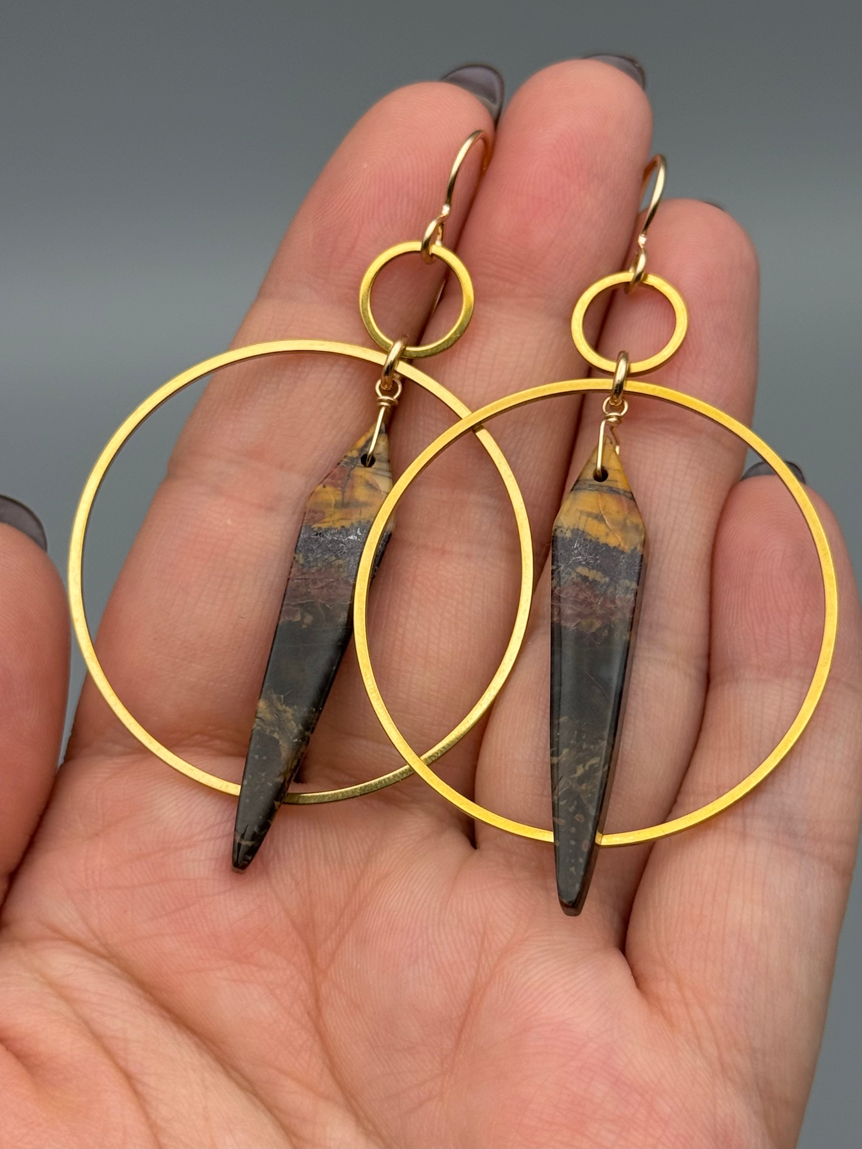 •EQUA-ORBIT• red creek jasper spear + gold earrings