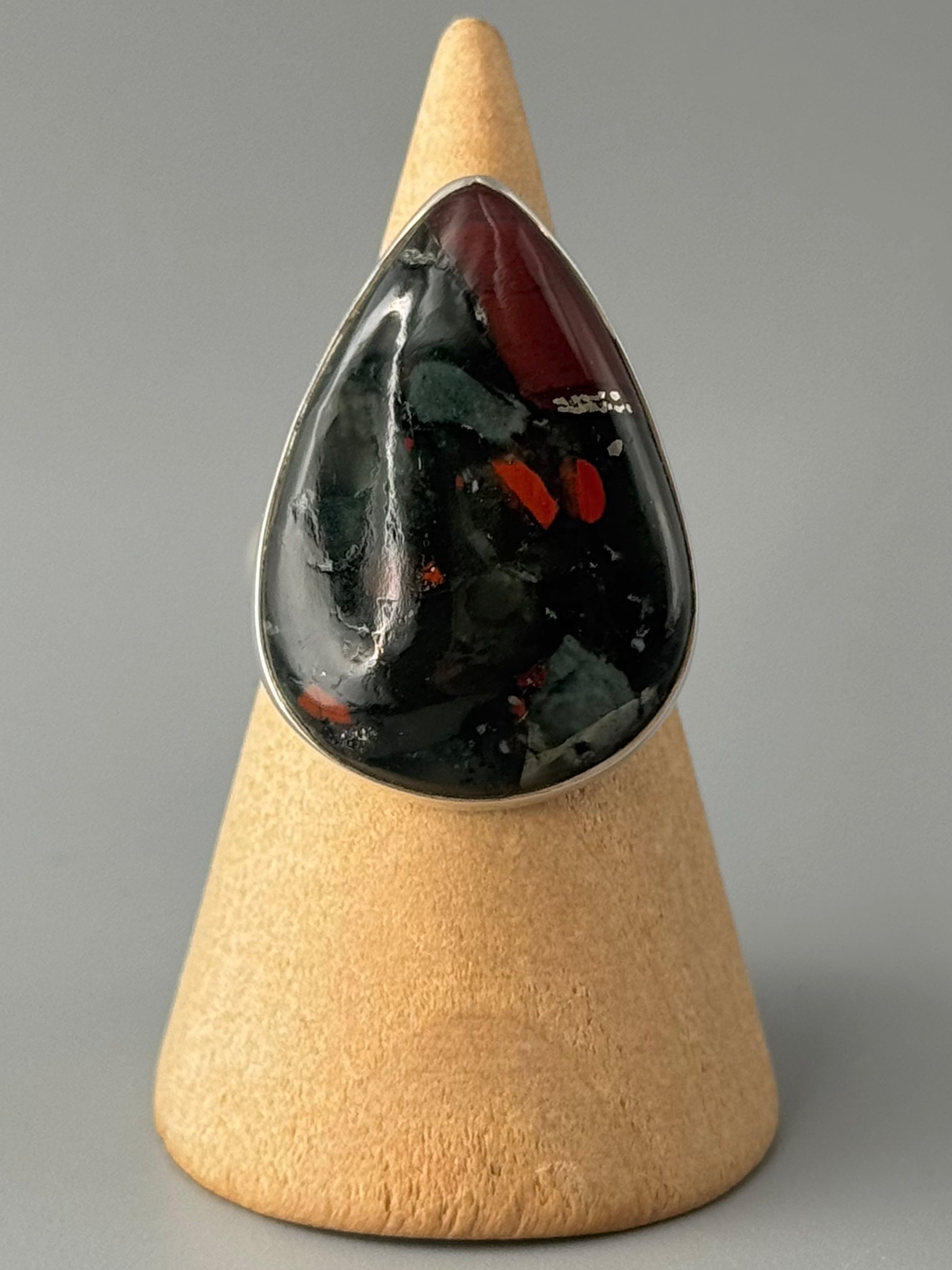 •AFRICAN BLOODSTONE - TEAR• sterling silver ring (size 8)