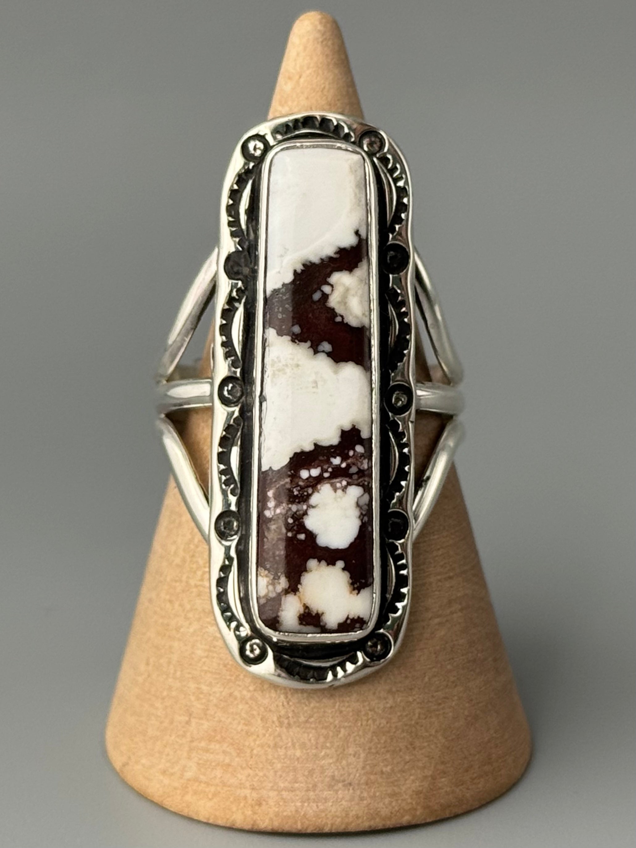 •WILD HORSE JASPER - SHÁ• Navajo silver ring (size 10)