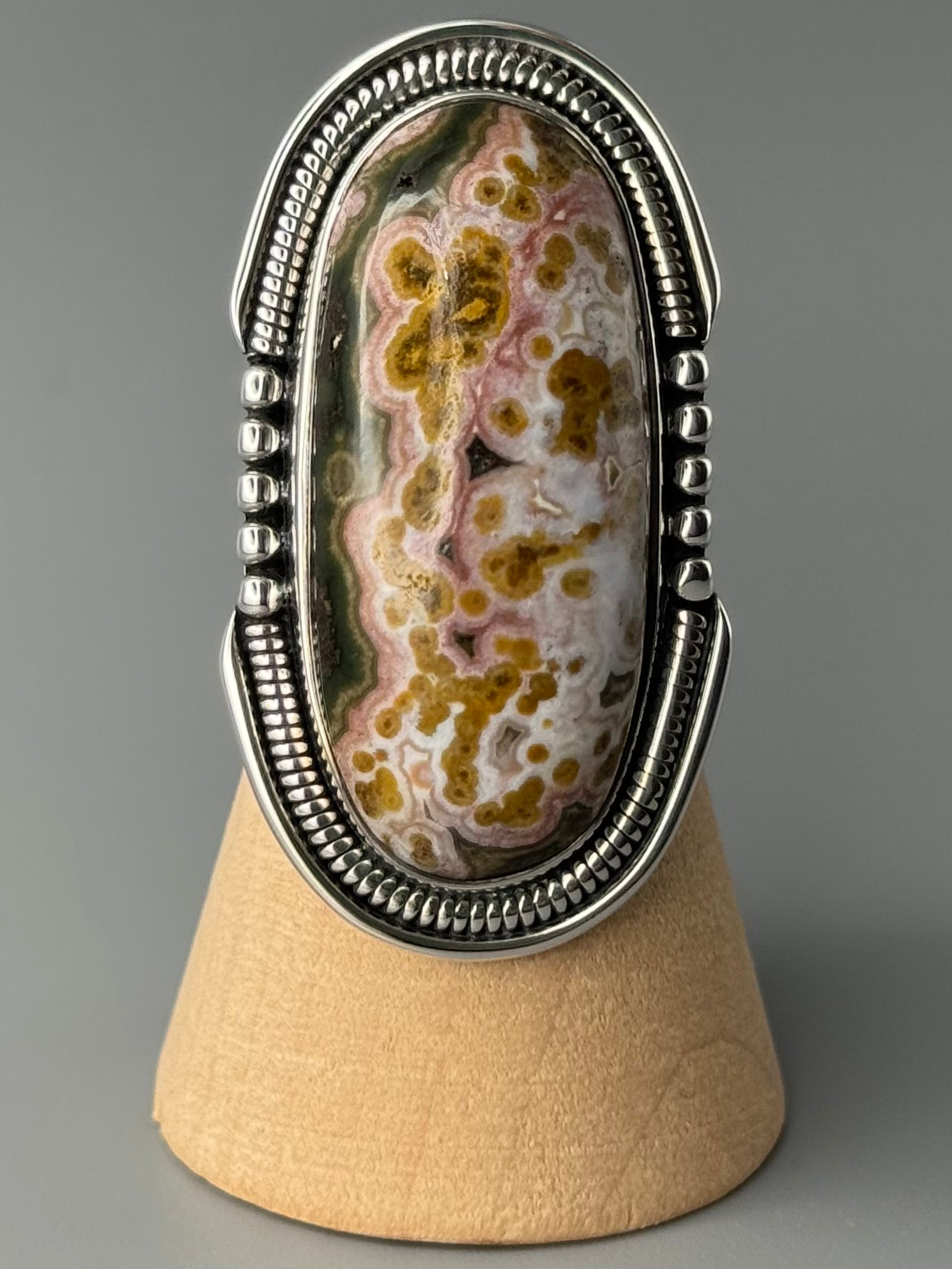 •OCEAN JASPER - INTERSTELLAR• split band silver ring (size 6)