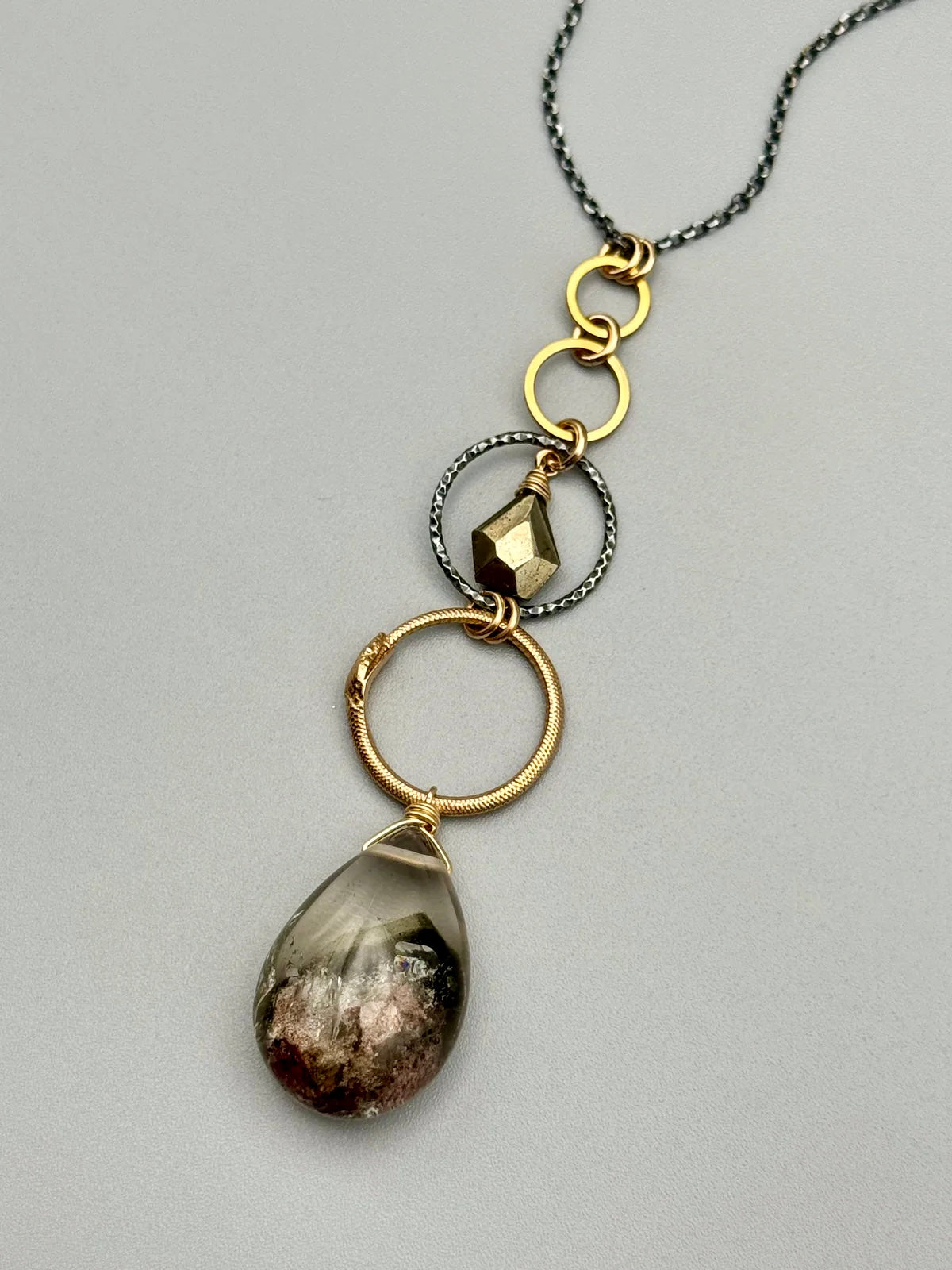 •NĀGA• pyrite + lodolite mixed metal necklace (26"-28" long)