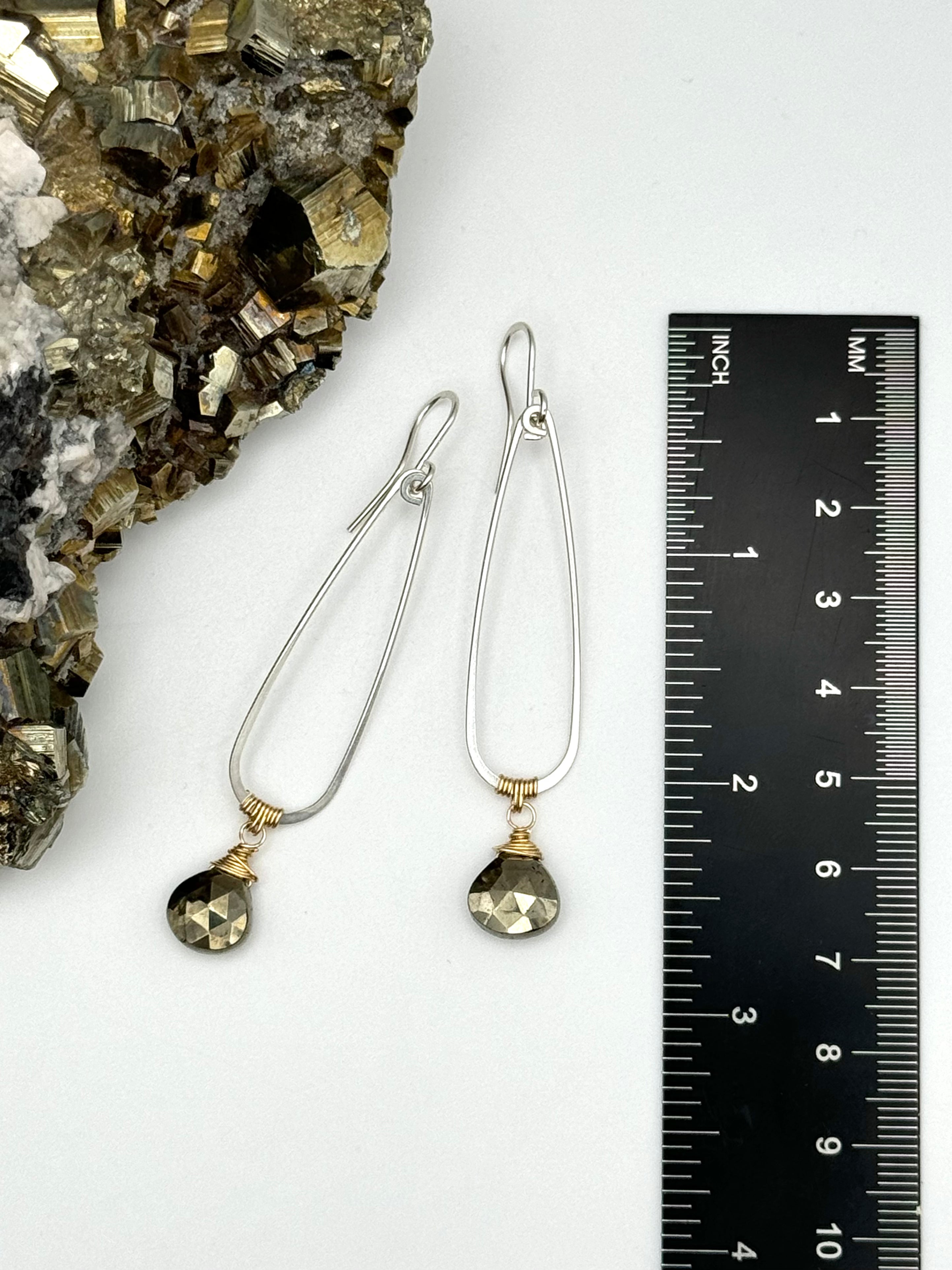 •TEARDROP DANGLE• pyrite + mixed metal earrings