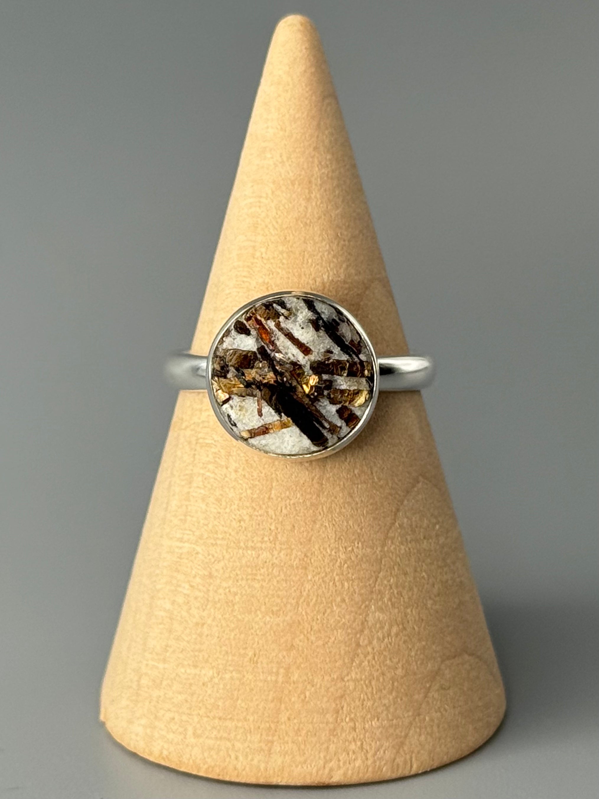 •ASTROPHYLLITE - ROUND• simple bezel silver ring (size 7)