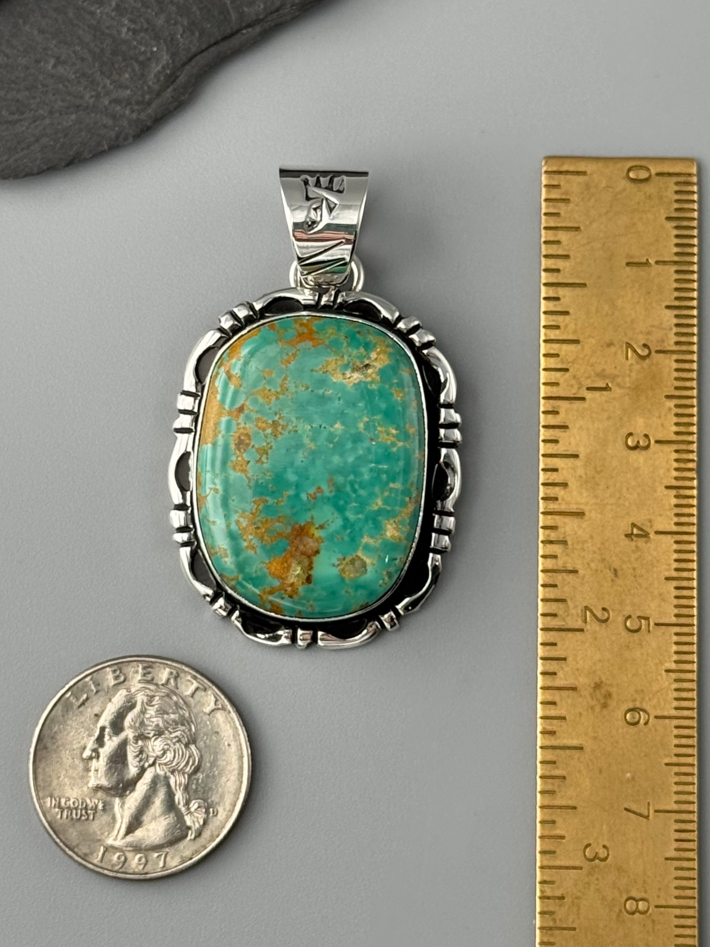 •ARMENIAN TURQUOISE - MOUNTAIN FEATHERS - 1• Navajo sterling silver pendant