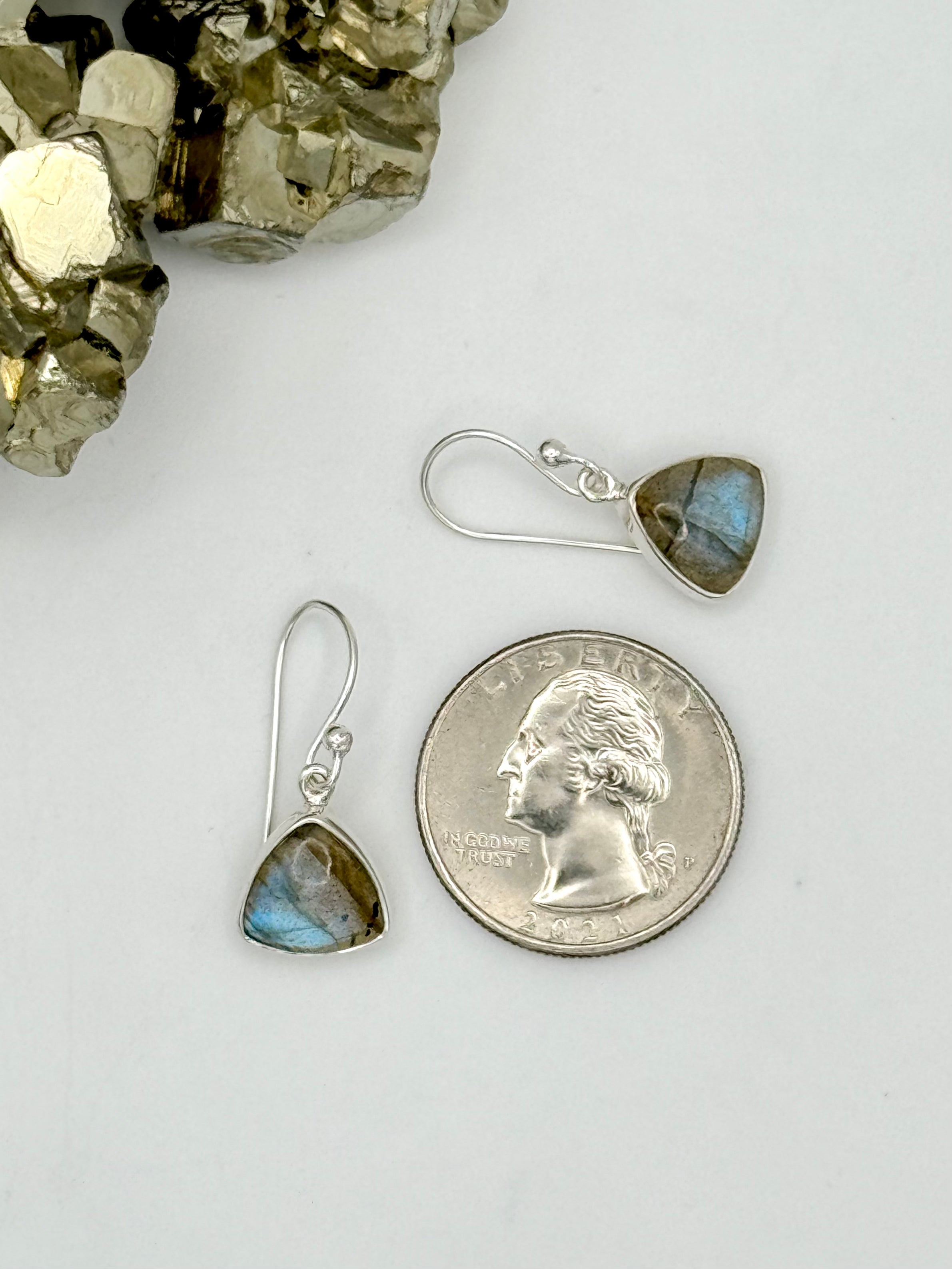 •LABRADORITE SOFT TRIANGLE• silver dangle earrings