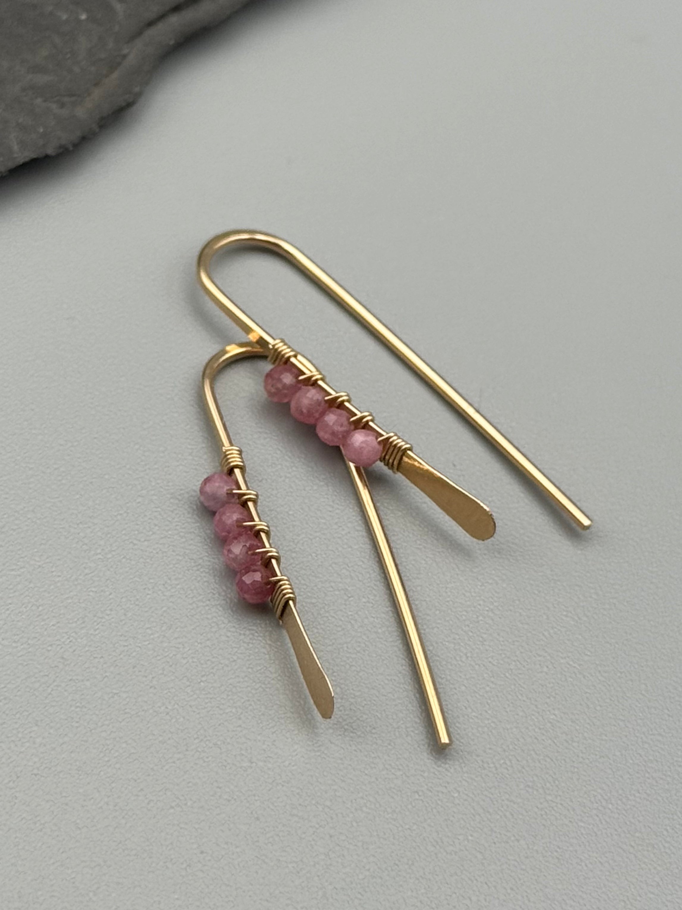 •PETITE THREADER• pink sapphire + gold earrings