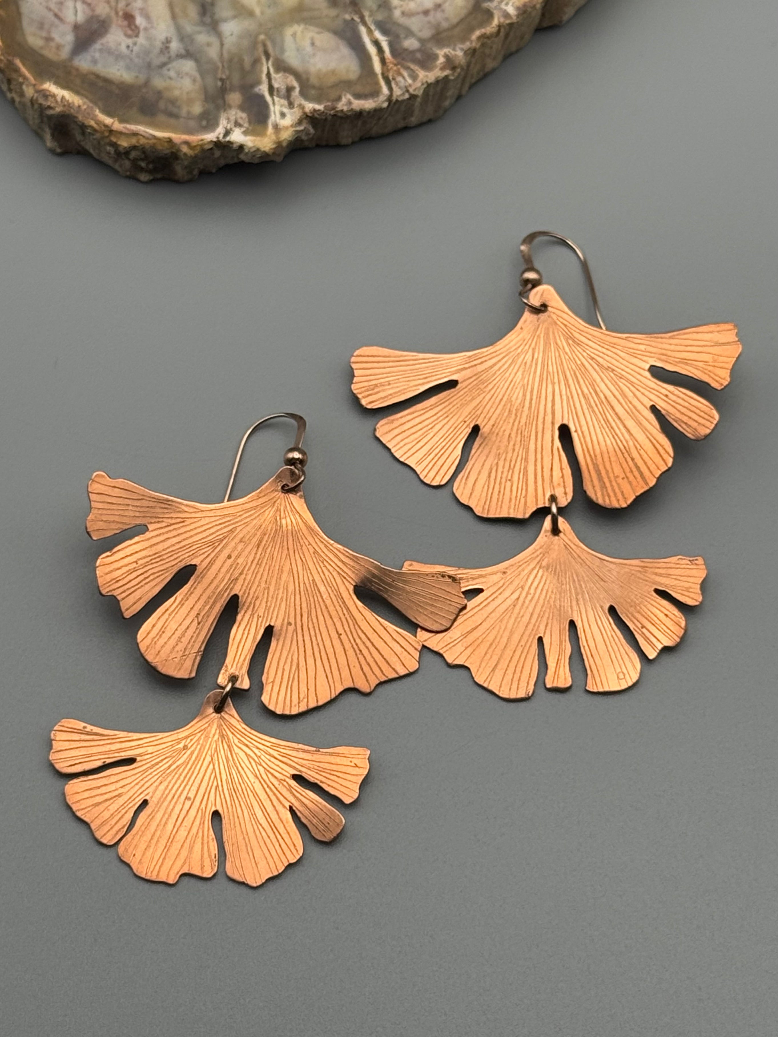 •GINGKOS• rose gold leaf dangle earrings