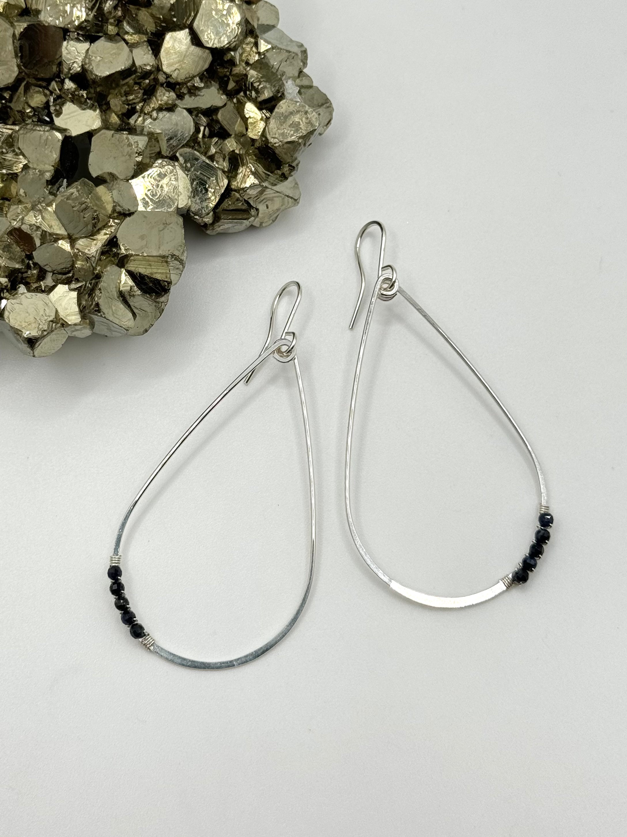 •TEARDROP DANGLE• sapphire + silver earrings