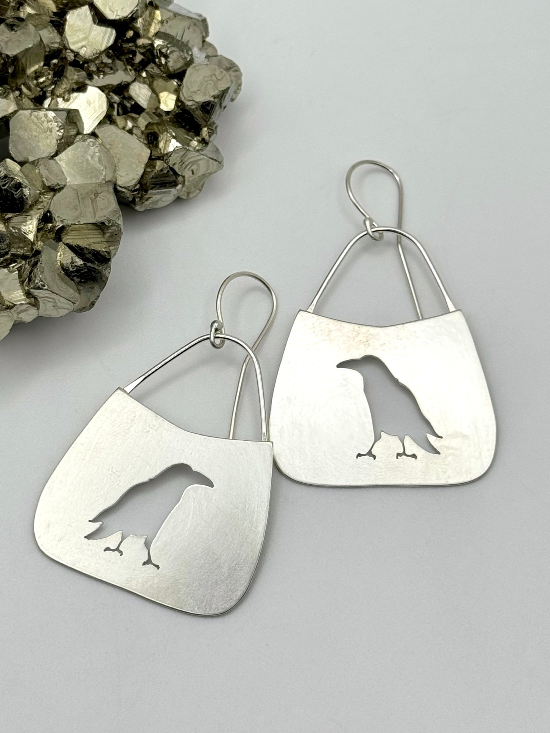 •MOMENTO MORI• raven silhouette + silver dangle earrings