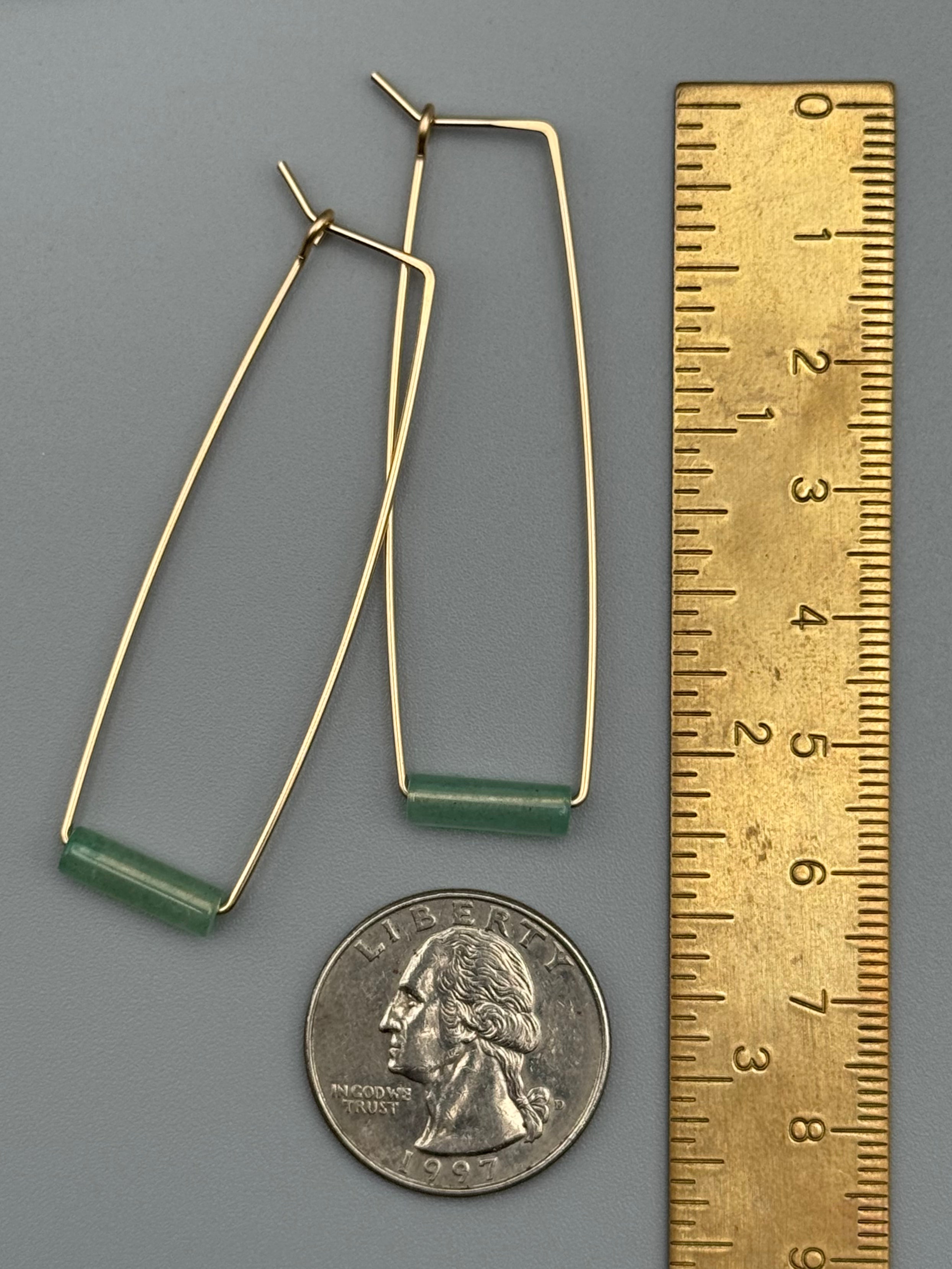 •RECTANGLE TUBE HOOP• aventurine + gold earrings
