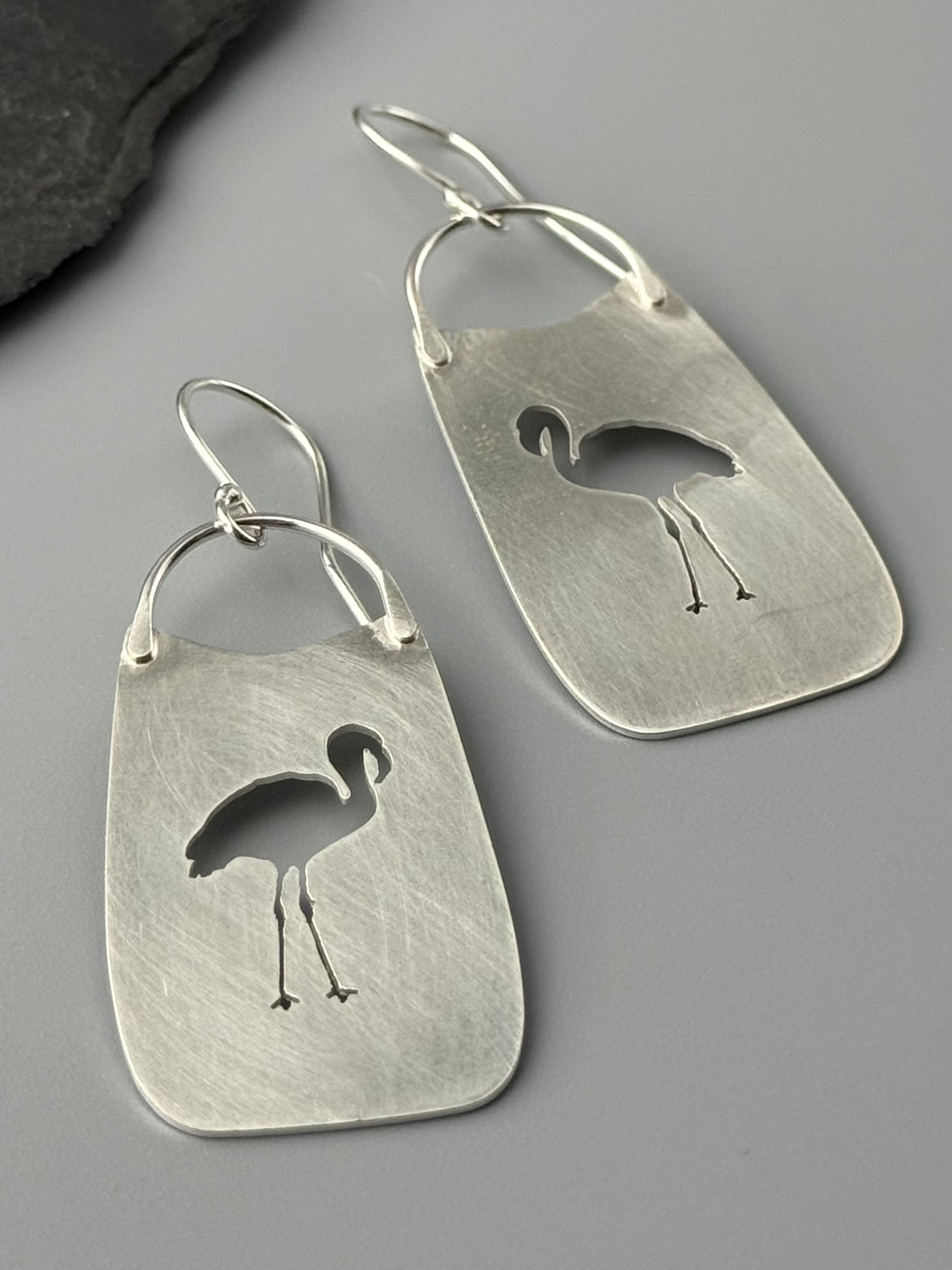 •ROSA• flamingo silhouette + silver dangle earrings