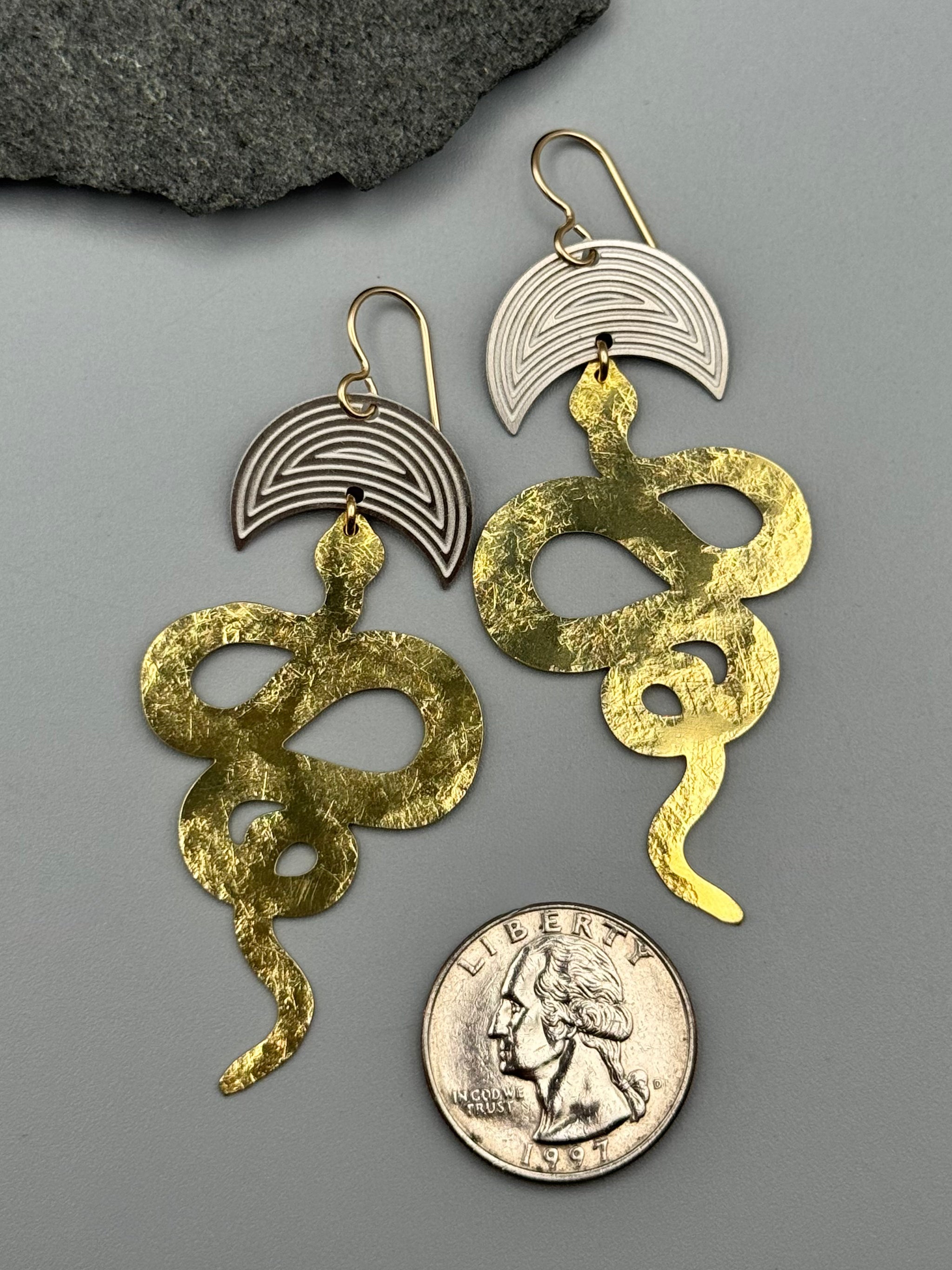 •NĀGA MOON• mixed metal dangle earrings