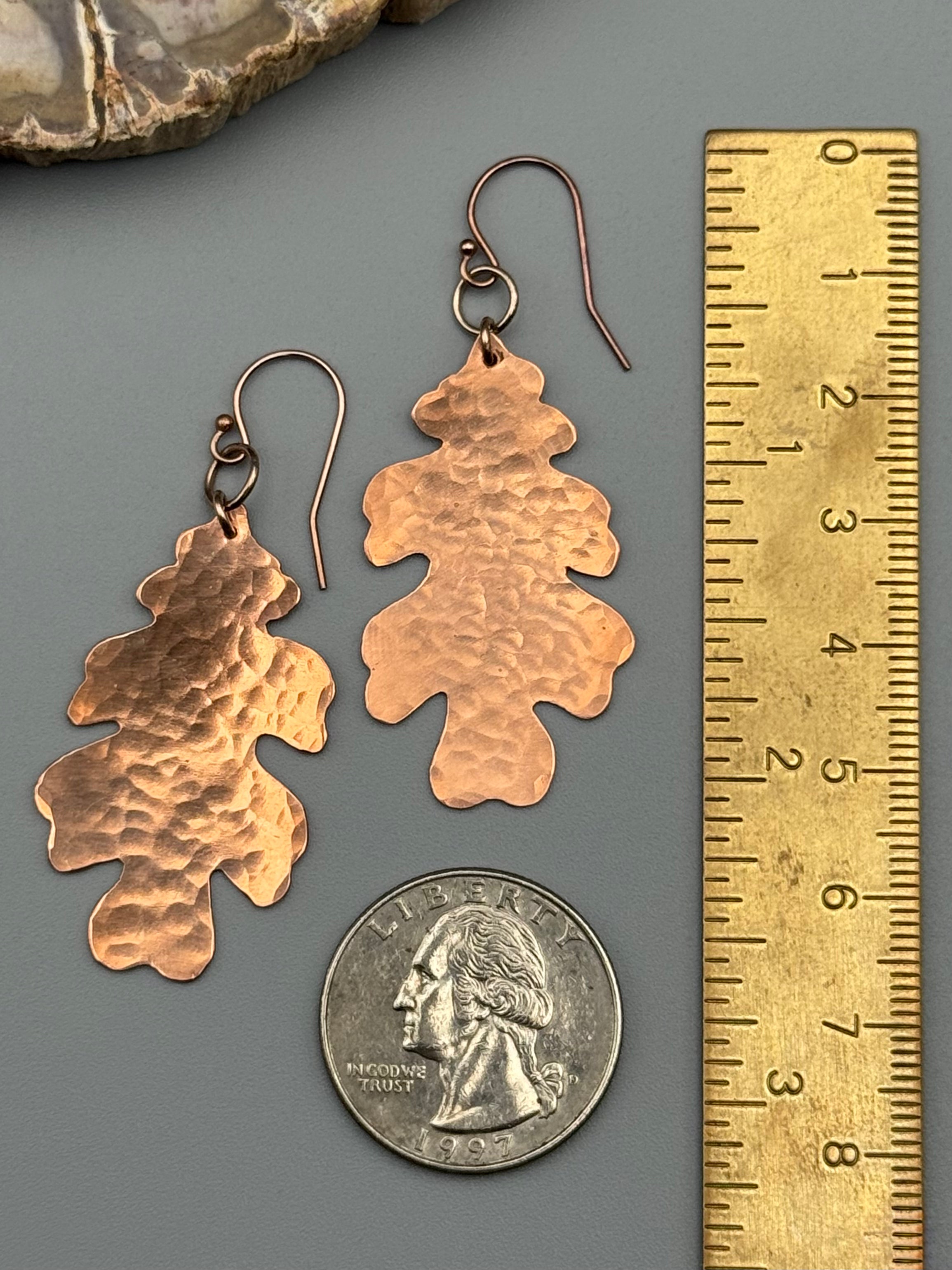 •LIL' OAK• rose gold leaf dangle earrings