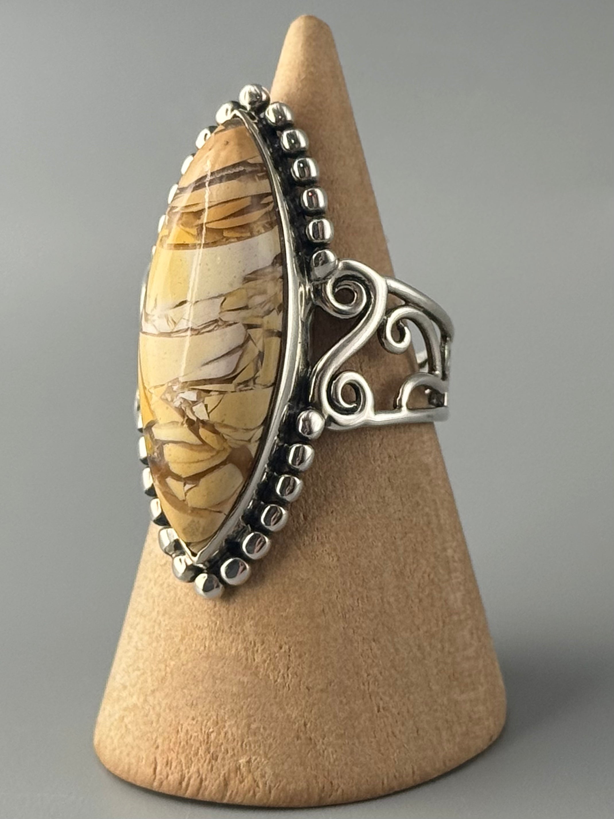 •BRECCIATED MOOKAITE JASPER - MARQUISE• sterling silver ring (size 9.75)