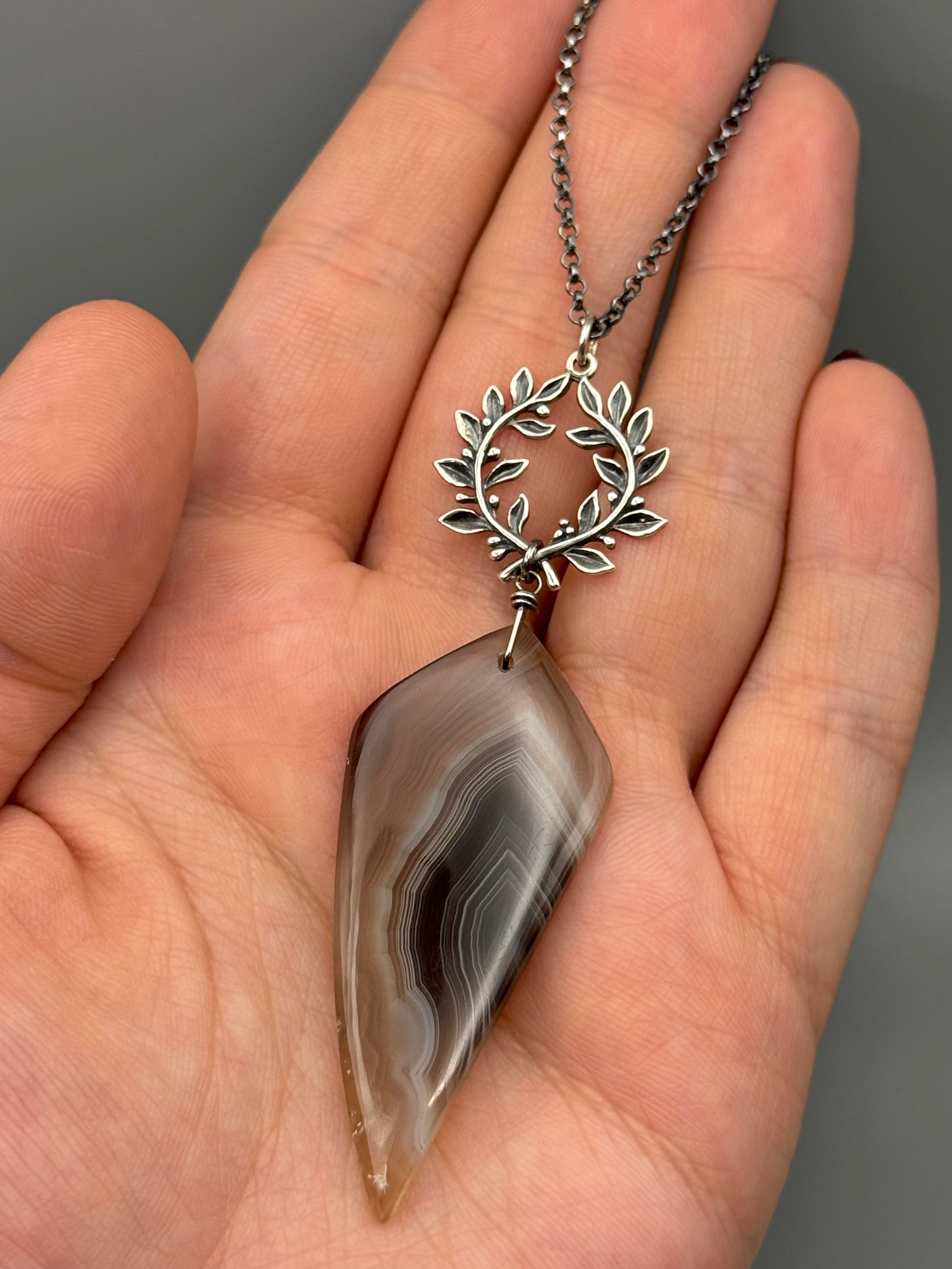 •ALCHEMY• botswana agate + silver necklace (17"-19" long)